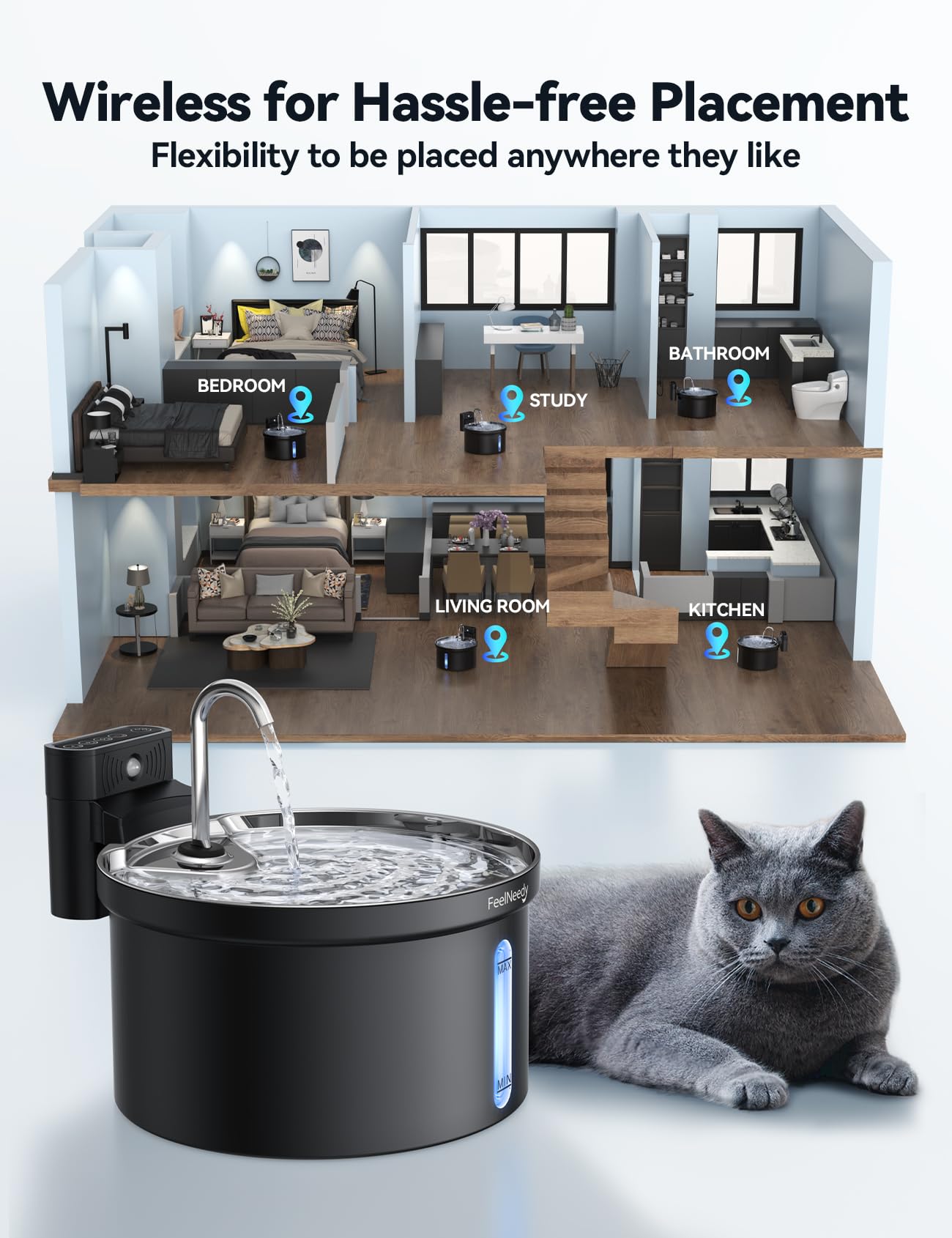 FEELNEEDY 6pcs Ersatzfilter+6pcs Wasserpumpenschwamm für Katzenbrunnen, gesunde und hygienische Filter für Haustier Wasserspender FN-W08/W08L (Ersatzfilter-Aktivkohle)