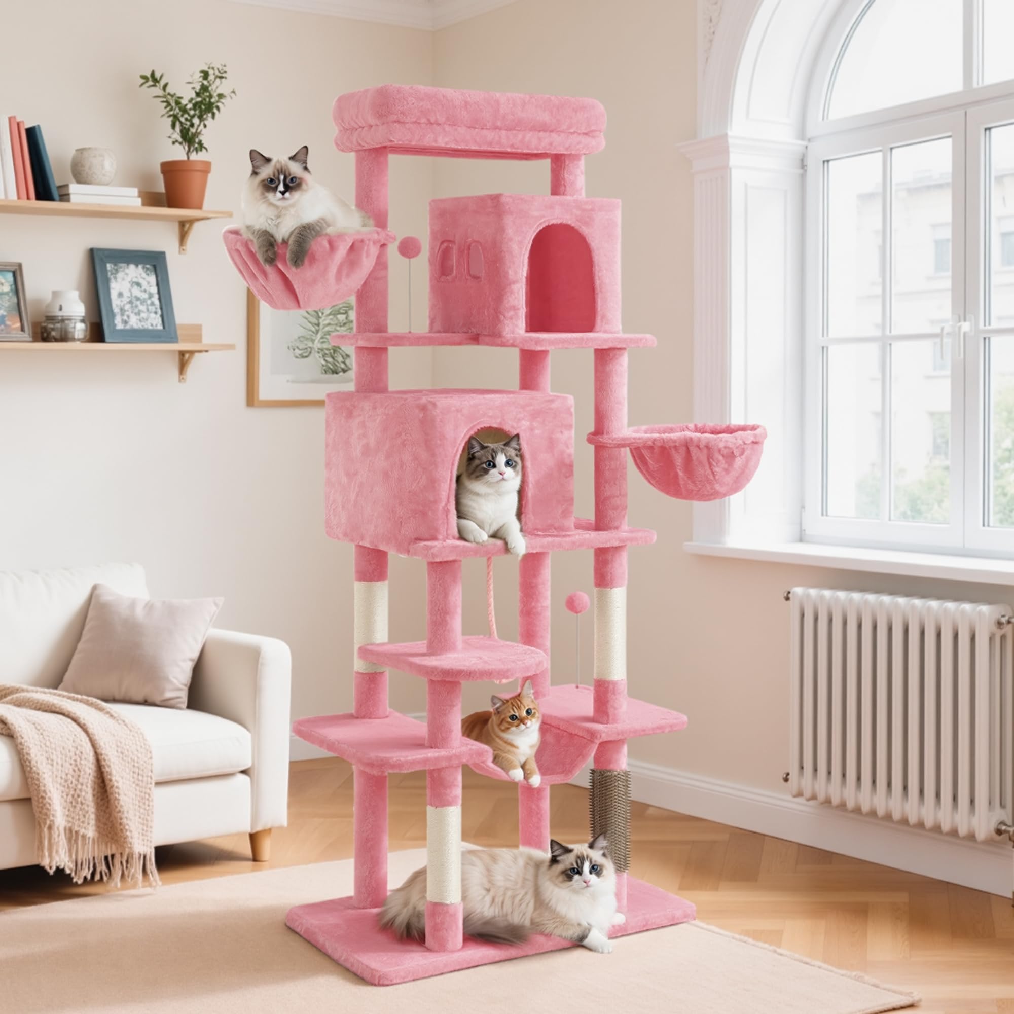 YITAHOME Kratzbaum, Katzenkratzbaum, für Große Katze, Katzenbaum, Katzenbürsten, 11 cm Dicke Stämme, Große Plattformen, Plüschkissen, Höhle, 50 x 50 x 157 cm, Beige