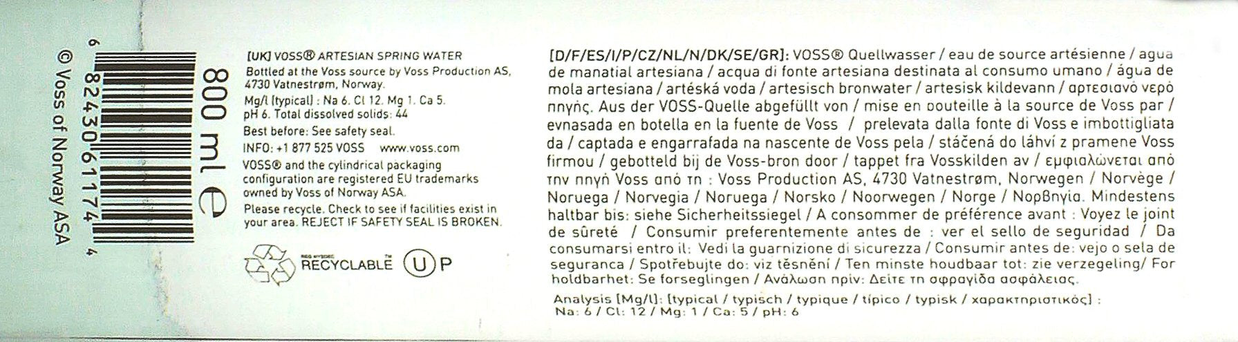 Voss STILL Gletscher Wasser in Glasflasche 0,8 Liter
