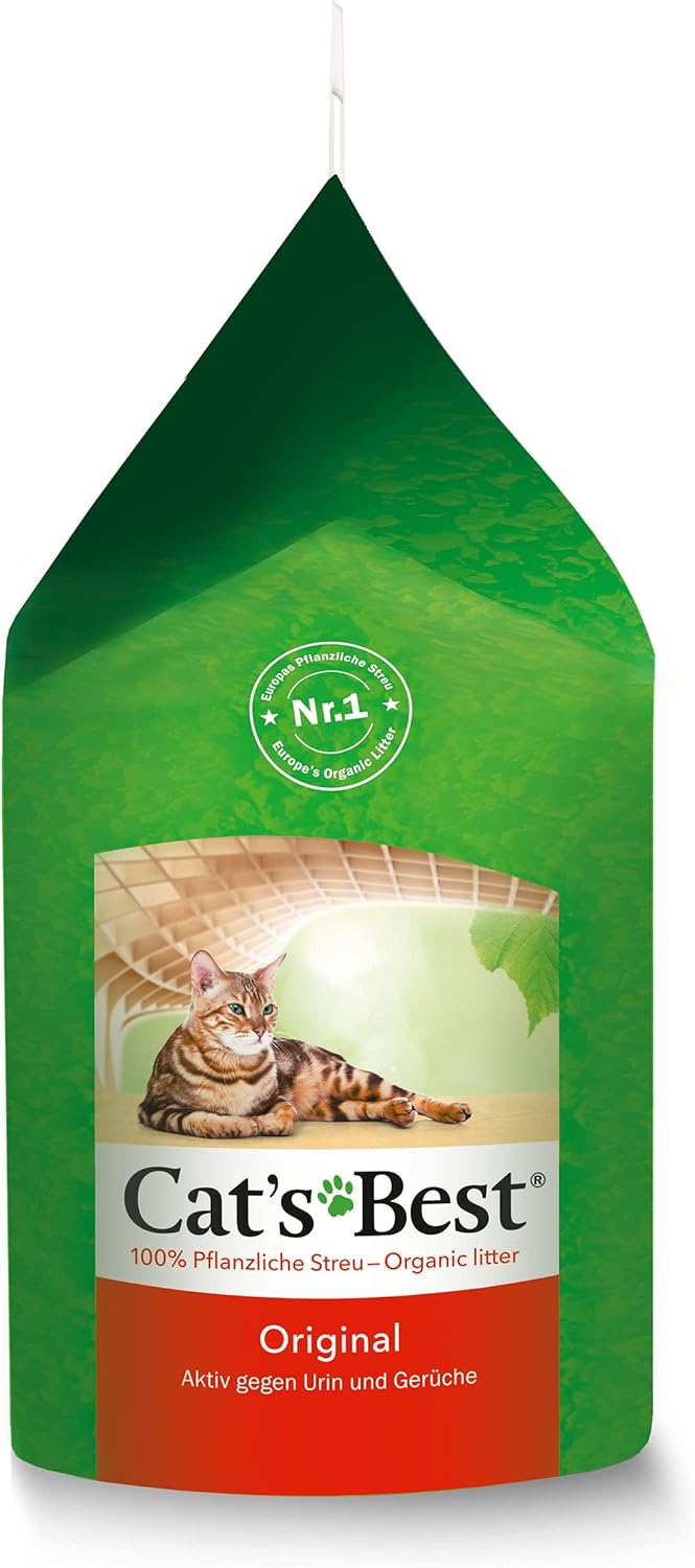 Cat’s Best Original Katzenstreu, 100% pflanzliches Katzenklumpstreu mit maximaler Saugfähigkeit – bekämpft Gerüche natürlich und aktiv, 8,6 kg/20 l (Verpackung kann variieren)