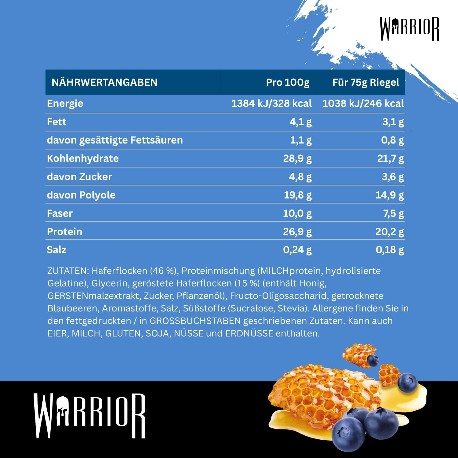 Warrior Raw Proteinriegel 12 x 75 g – Ballaststoffreicher Haferriegel mit Protein, High Protein Snack ohne Zucker, Natürlicher Haferflocken Riegel mit Präbiotika – Schoko-Brownie