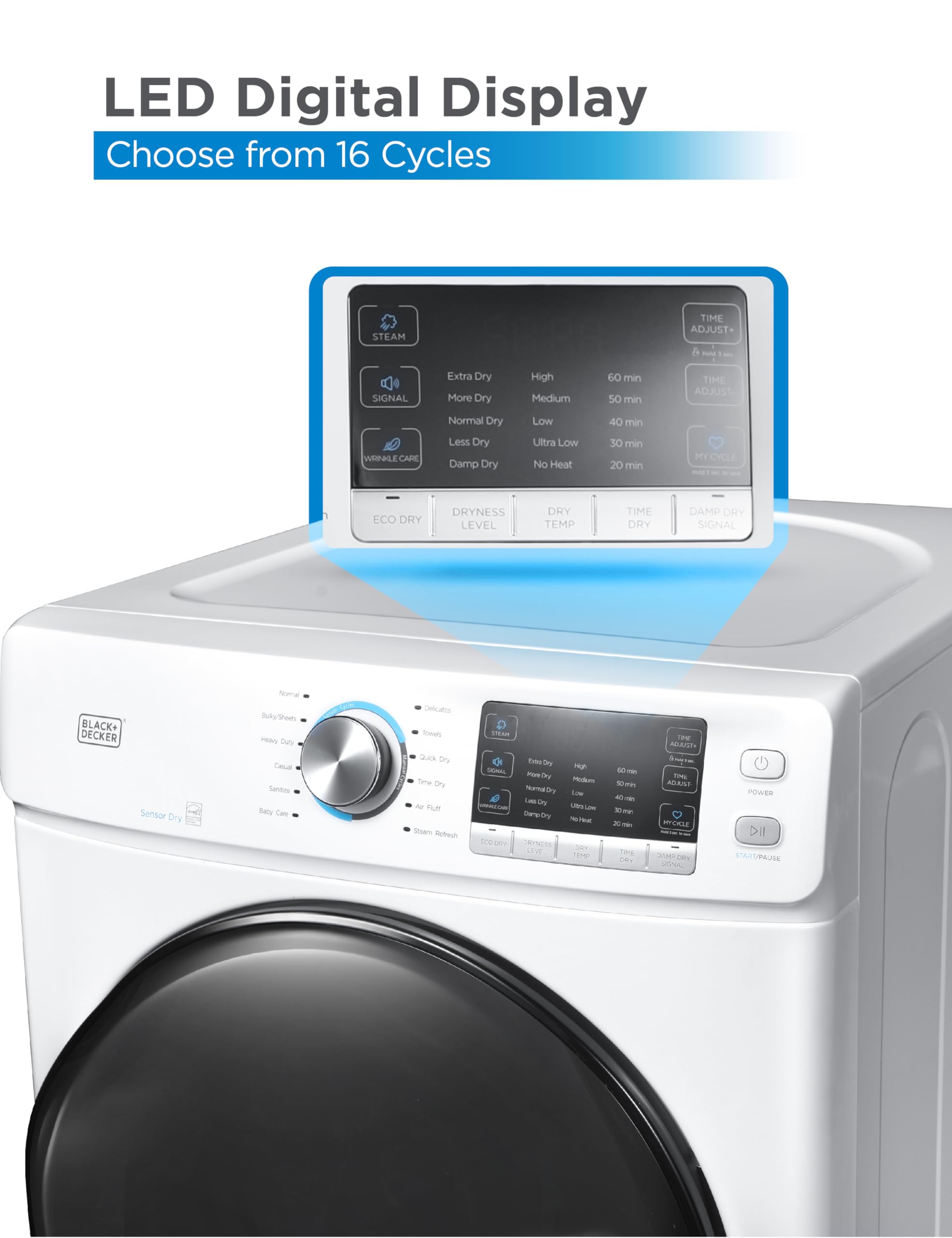 BLACK+DECKER BCED37 Compact Dryer for Standard Wall Outlet, Small, 4 Modes, Load Volume 13.2 lbs., White