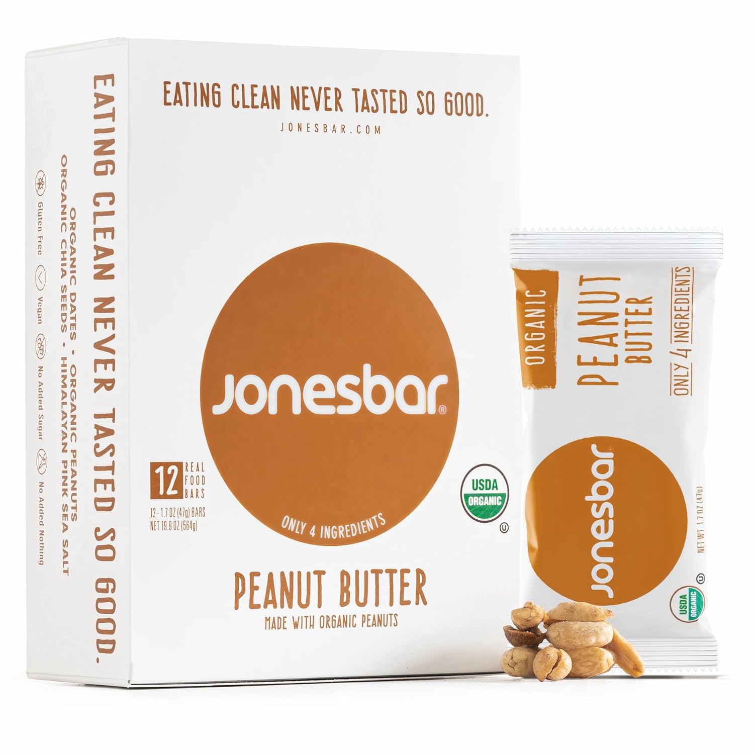 JONESBAR Organic Plant-Based Protein Bars | Peanut Butter and Jelly | Fruit & Nut Bar, Kosher, Gluten-Free, Breakfast Bars, School Snacks, Vegan Snack & Healthy Snacks for Adults and Kids (Pack of 12)