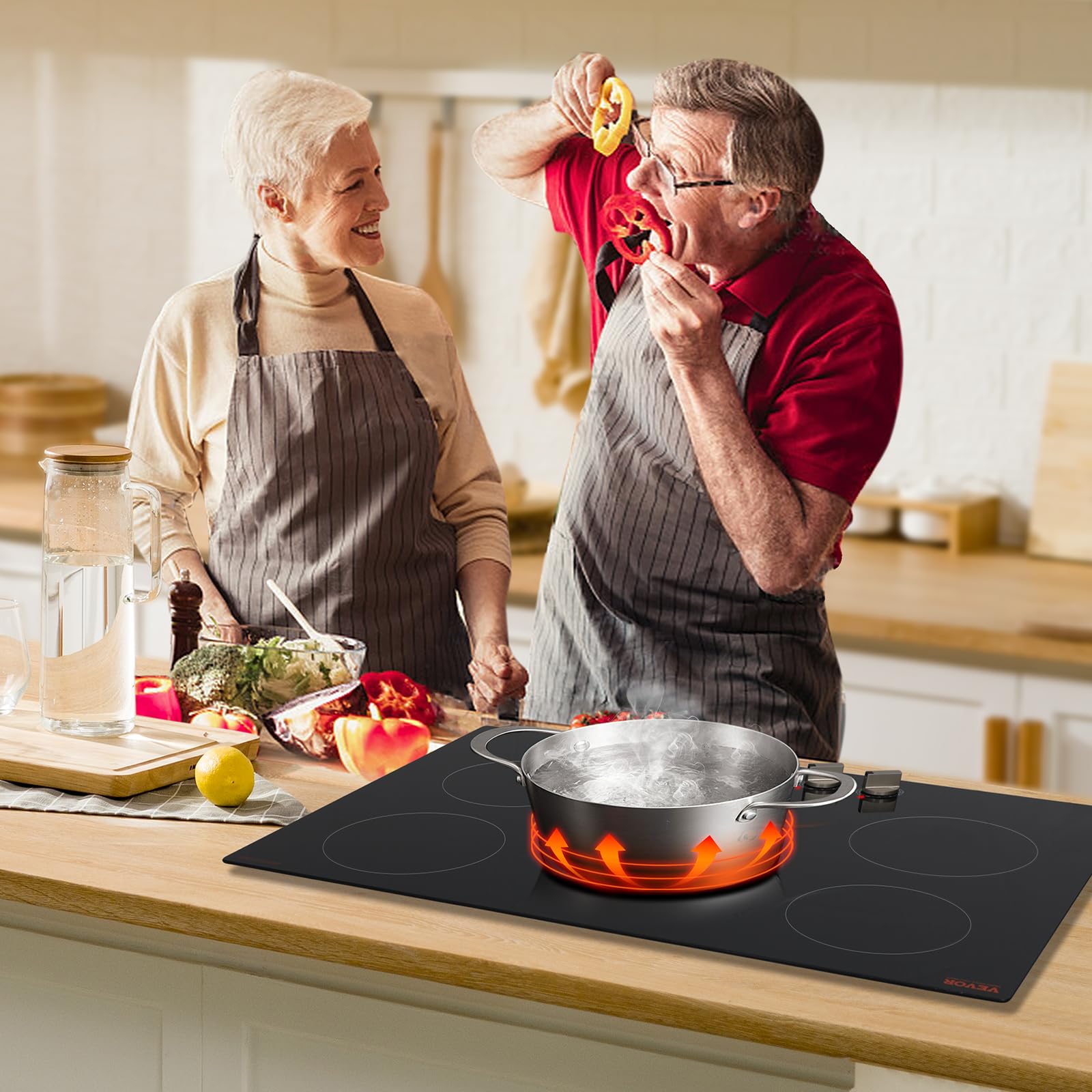 VEVOR Built-in Induction Electric Stove Top 30 Inch,5 Burners Electric Cooktop,9 Power Levels & Sensor Touch Control,Easy to Clean Ceramic Glass Surface,Child Safety Lock,240V