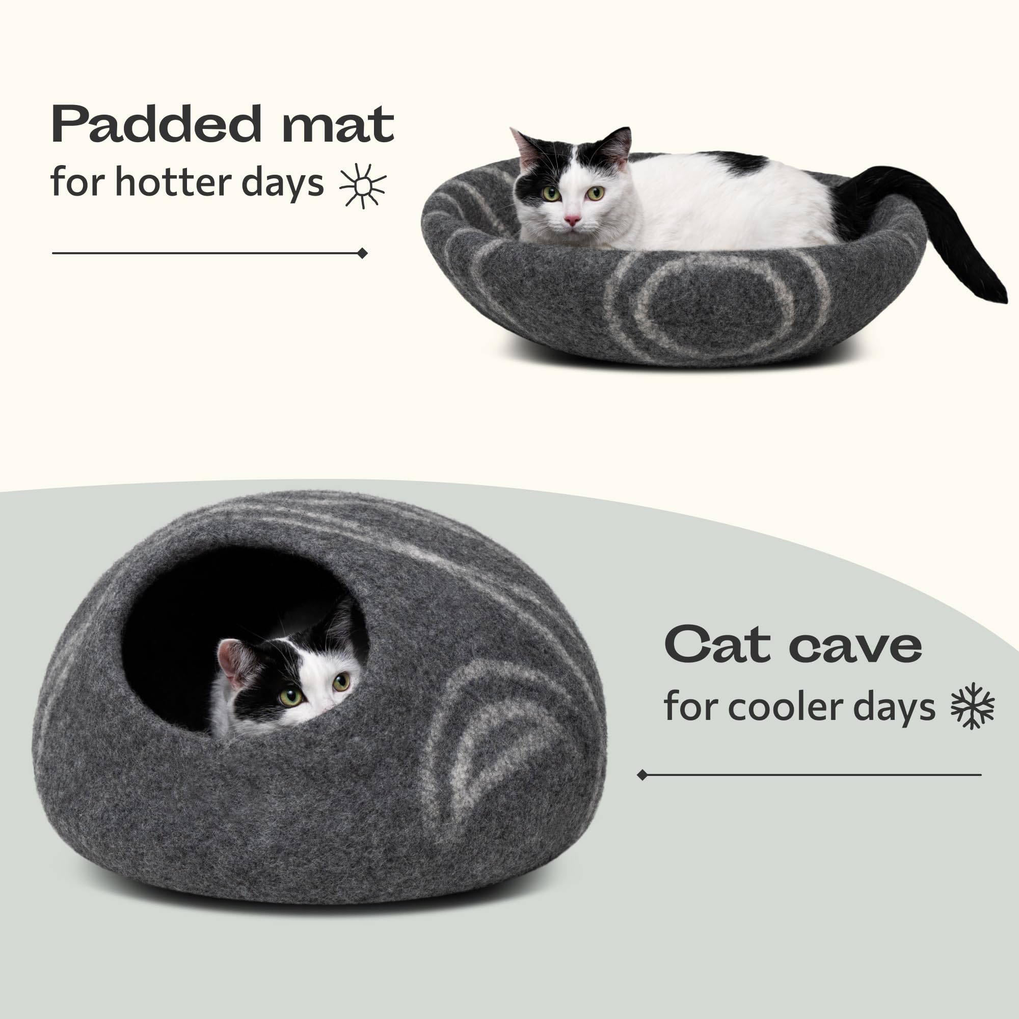 MEOWFIA Katzenbett aus Merinowolle – Handgefilztes, Umweltfreundliches Katzenbett für Katzen & Kätzchen – Weiches Schlafbett, Warm im Winter & Kühl im Sommer, Stilvolles Design