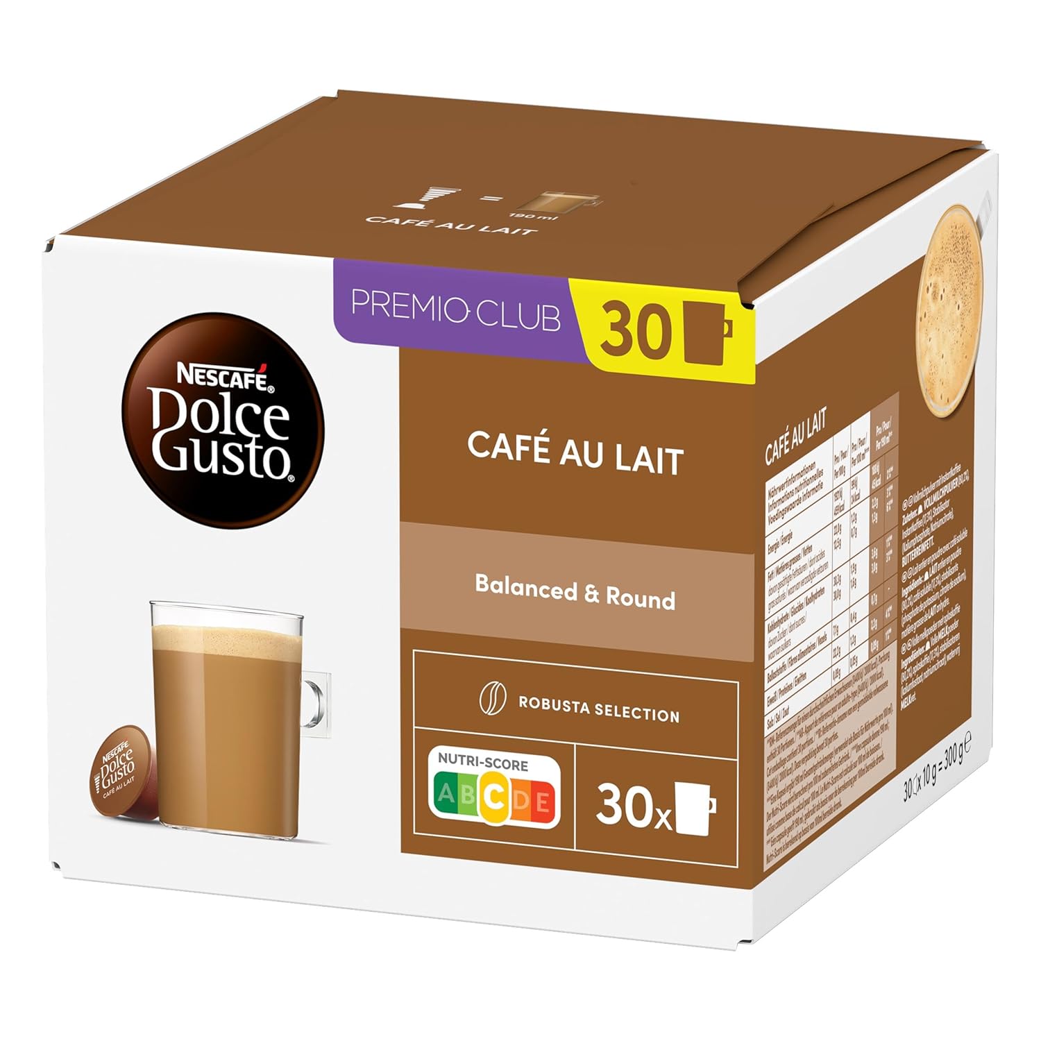Nescafé Dolce Gusto Café au Lait Kaffeekapseln, Medium Roast, 3er Vorratspack (3 x 30 Kapseln)