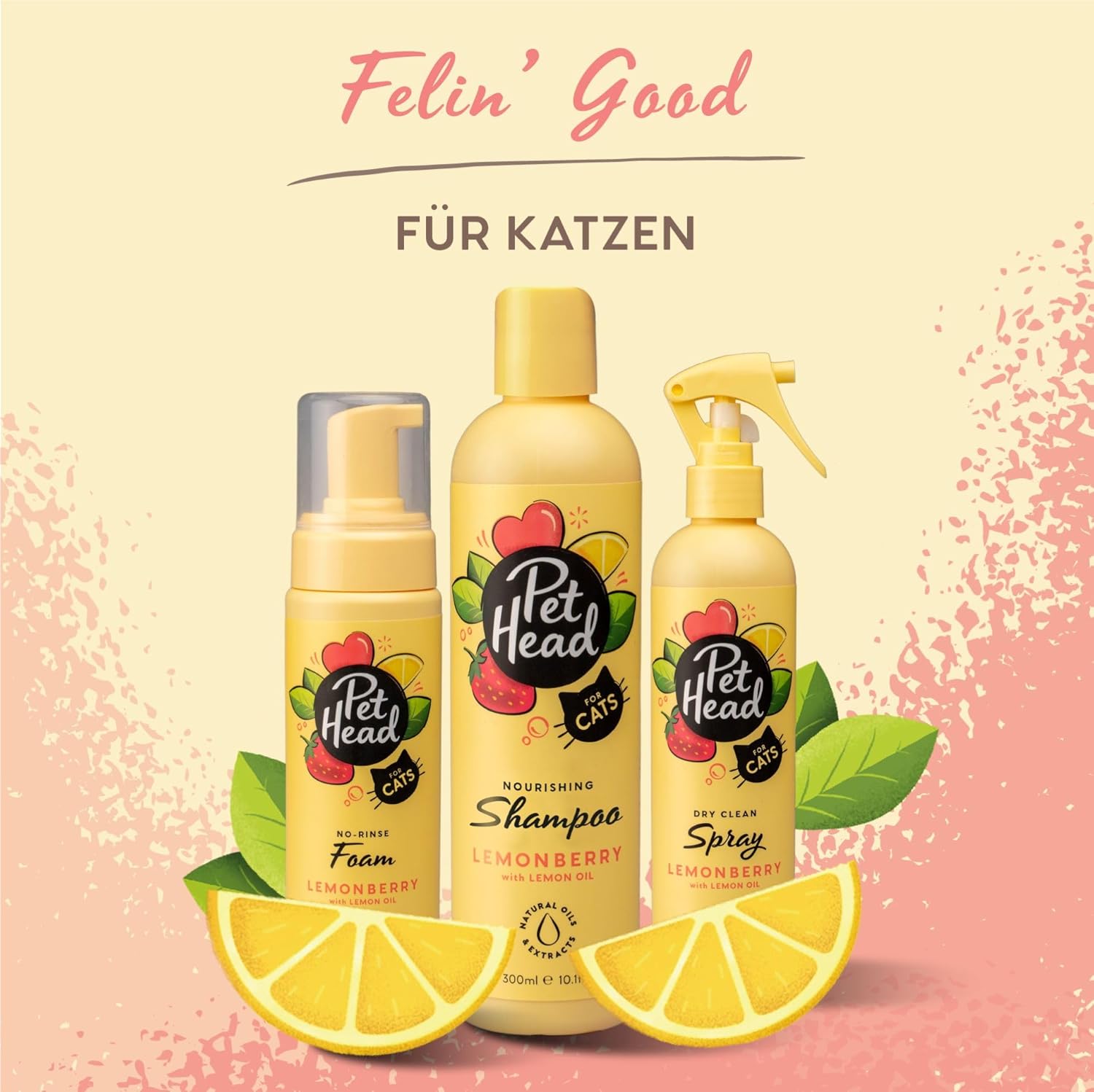 Pet Head Felin' Good Schaumshampoo ohne Ausspülen für Katzen | Zitronenbeeren-Duft | Pflegt & Beruhigt das Fell Ihres Katzens | Schnell & Einfach zu Bedienen | Sanfte Formel für Kätzchen | 200ml