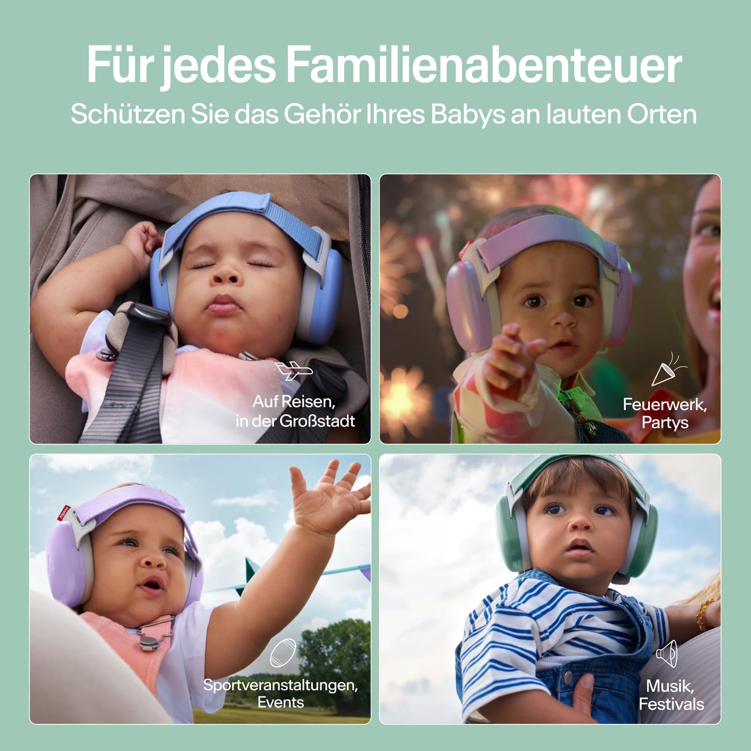 Alpine Muffy Baby Classic - Gehörschutz für Babys - Verstellbares ANTI-SLIP-Kopfband bis 48 Monate - In Deutschland auf Sicherheit getestet - Lärmschutz Kopfhörer verhindert Gehörschäden, Schwarz