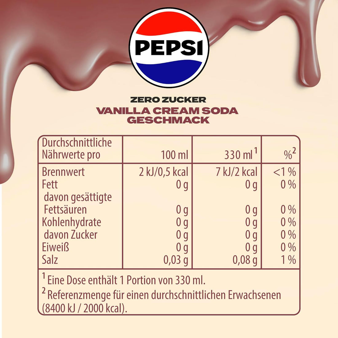 Pepsi Zero Zucker Vanilla Cream Soda Geschmack in der Dose, Einweg (24 x 0,33l)