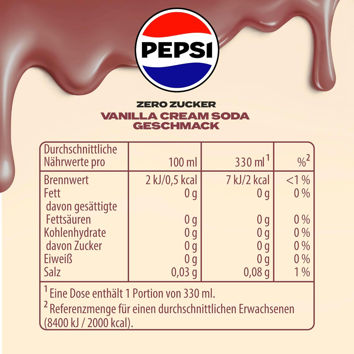 Pepsi Zero Zucker Vanilla Cream Soda Geschmack in der Dose, Einweg (24 x 0,33l)