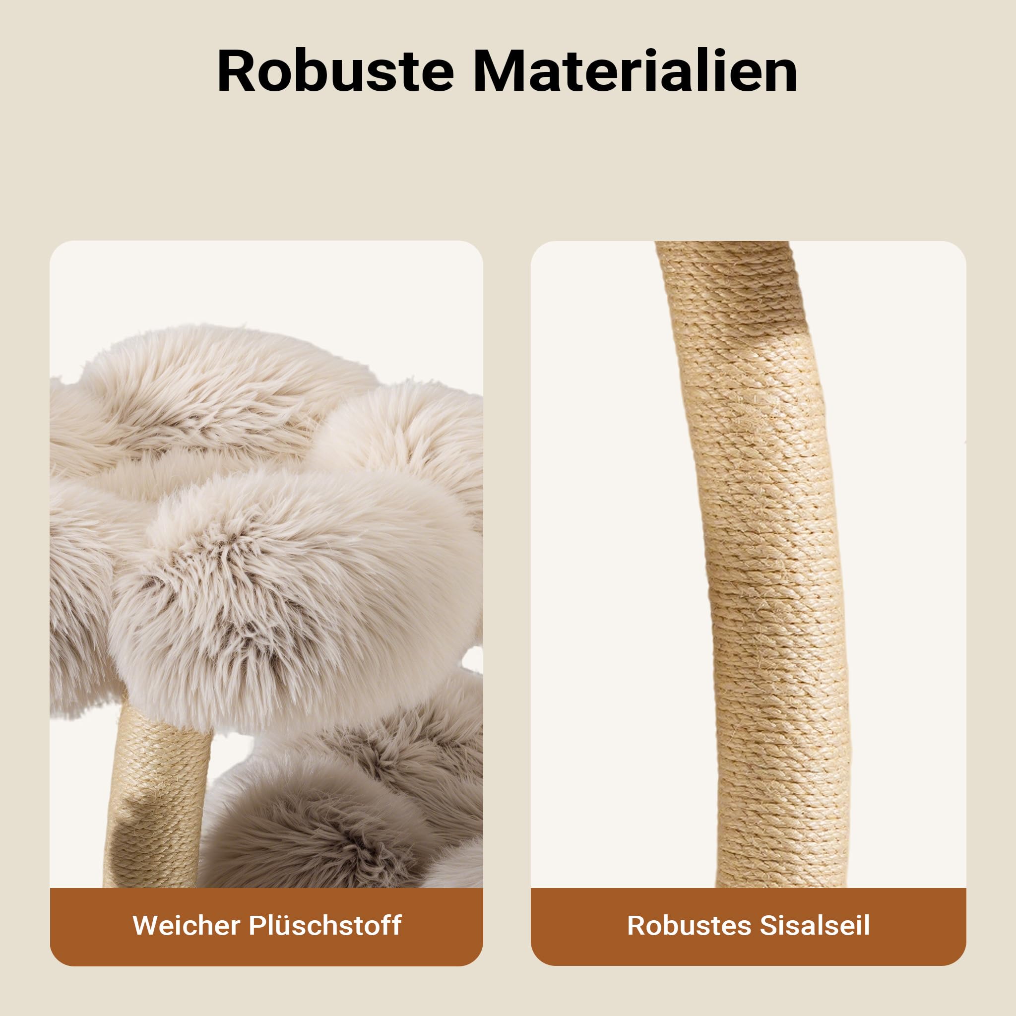 Fudajo Designer Kratzbaum mit Hängeliege, Katzenkratzbaum 59 x 59 x 169 cm, Katzenbaum bis max. 15 kg mit Sisal und Plüsch, Katzenmöbel mit 3 Etagen