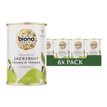 Biona Organic Jackfruit in Salted Water 400g (Pack of 6) - Vegan Meat Substitute, Certified Organic, Perfect for Tacos, Burgers, & Stews