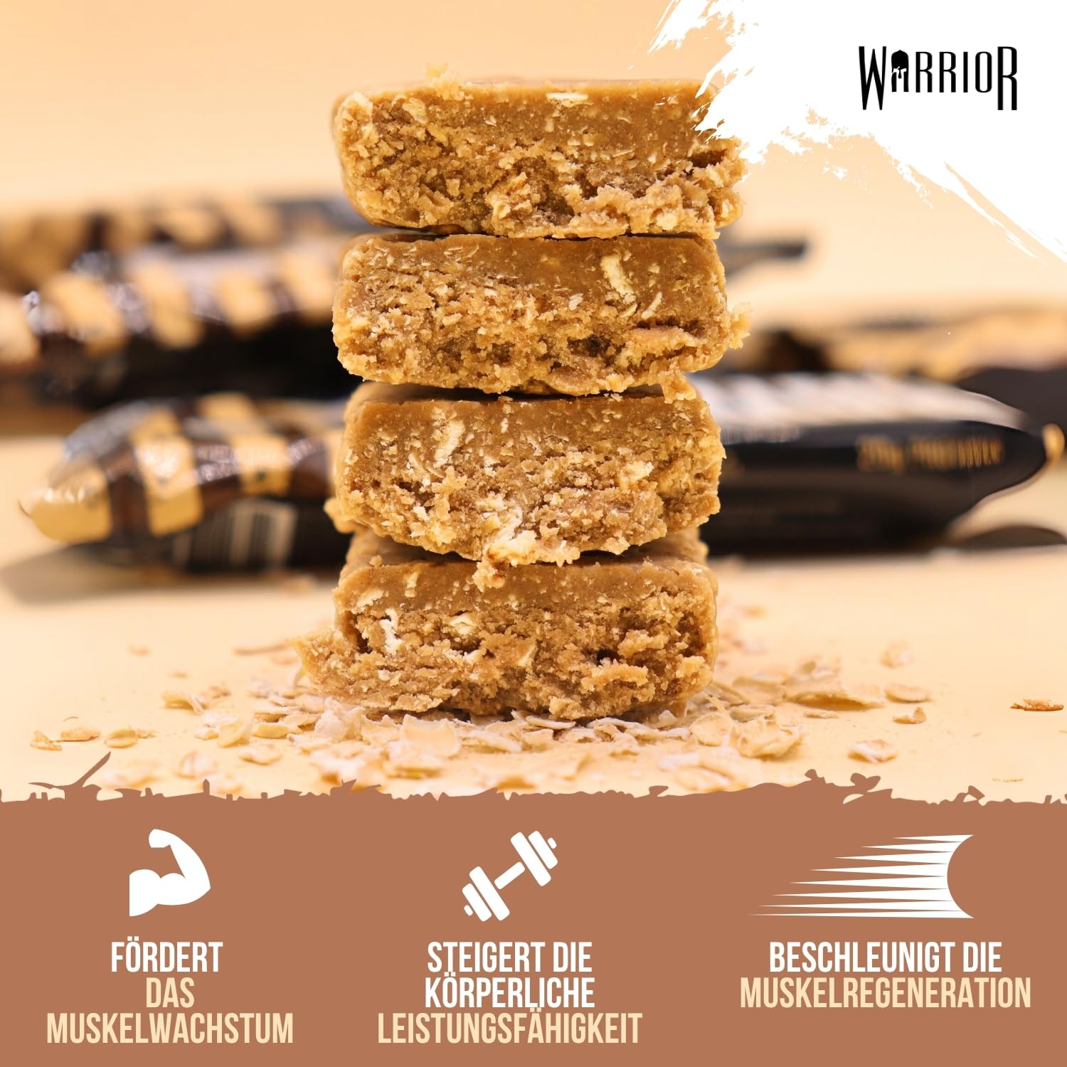 Warrior Raw Proteinriegel 12 x 75 g – Ballaststoffreicher Haferriegel mit Protein, High Protein Snack ohne Zucker, Natürlicher Haferflocken Riegel mit Präbiotika – Schoko-Brownie