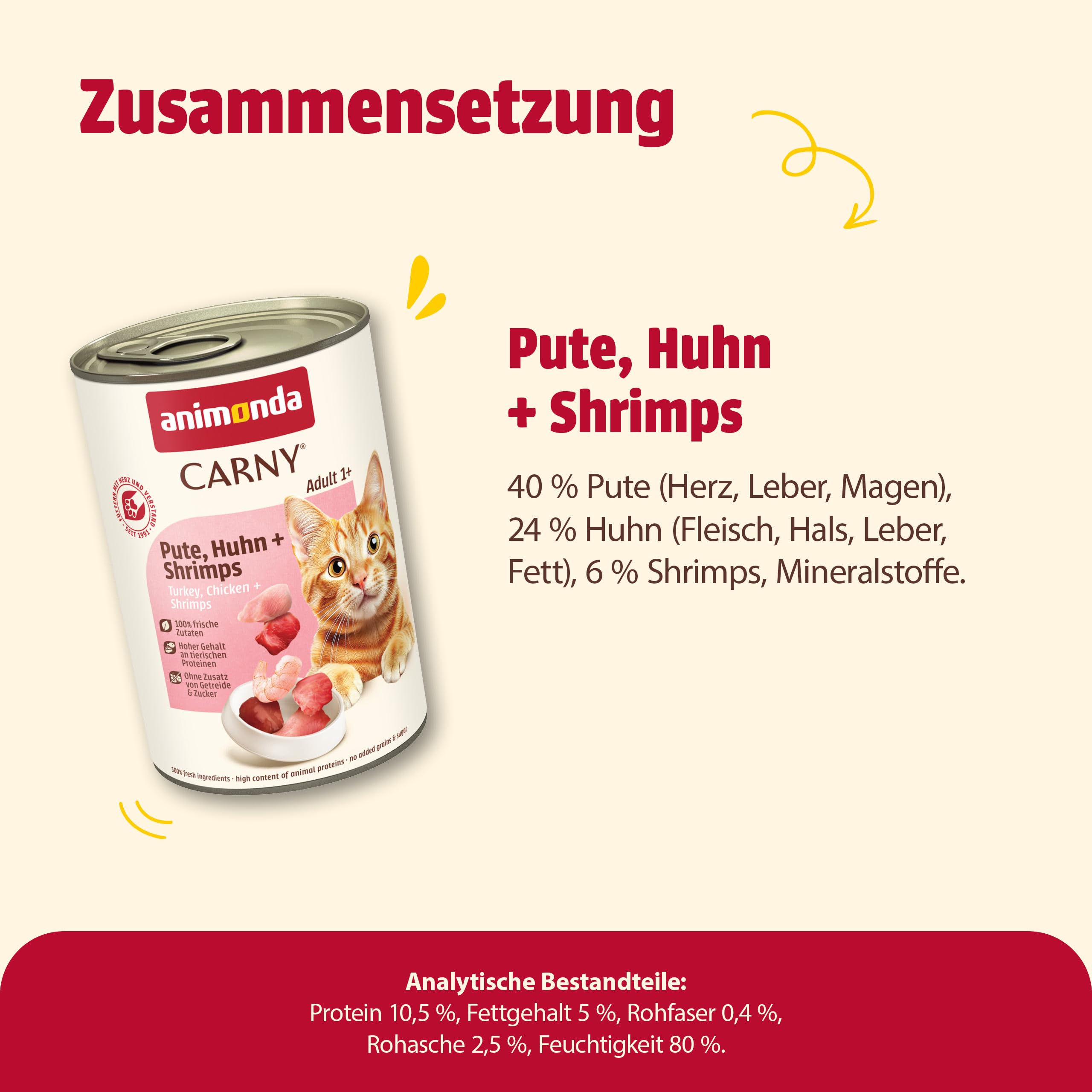 animonda Carny Adult Huhn + Lachs (6 x 400 g), Katzennassfutter für ausgewachsene Katzen, Nassfutter mit 100 % frischen, fleischlichen Zutaten, Katzenfutter ohne Getreide und Zucker