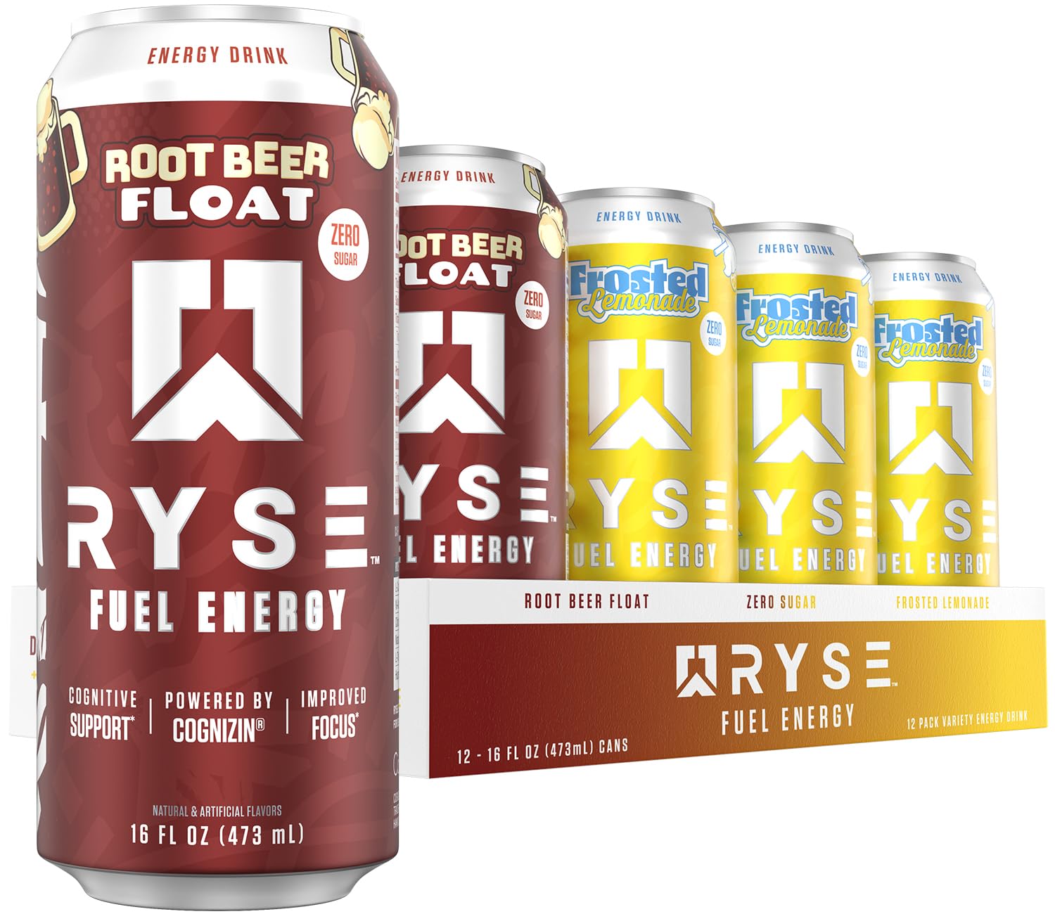 RYSE Fuel Energy Drink - Variety Pack - Sugar Free, Gluten Free & Vegan - 200mg Natural Caffeine, Taurine & Choline for Focus & Energy - No Artificial Colors - 16 fl oz Cans (12-Pack)