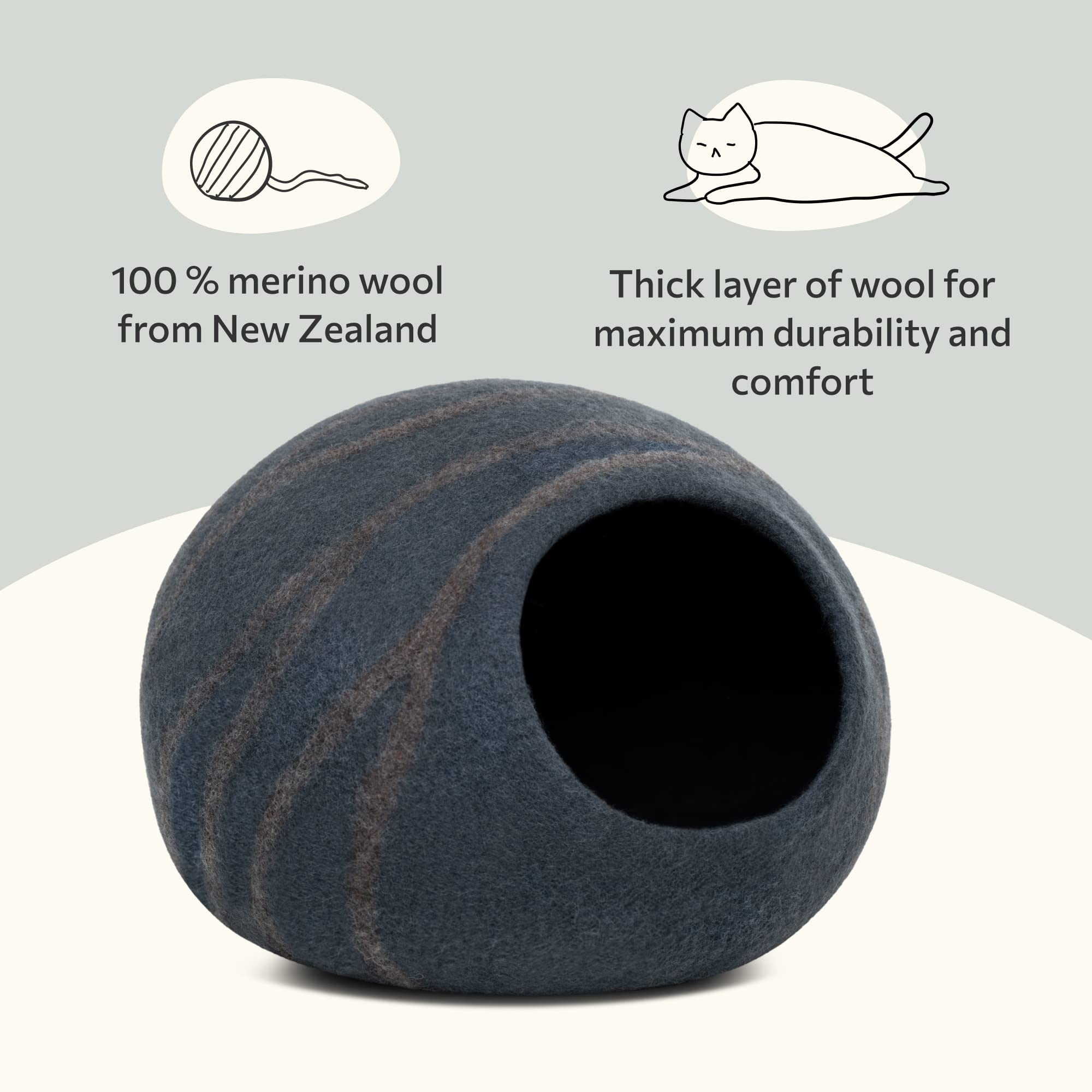 MEOWFIA Katzenbett aus Merinowolle – Handgefilztes, Umweltfreundliches Katzenbett für Katzen & Kätzchen – Weiches Schlafbett, Warm im Winter & Kühl im Sommer, Stilvolles Design