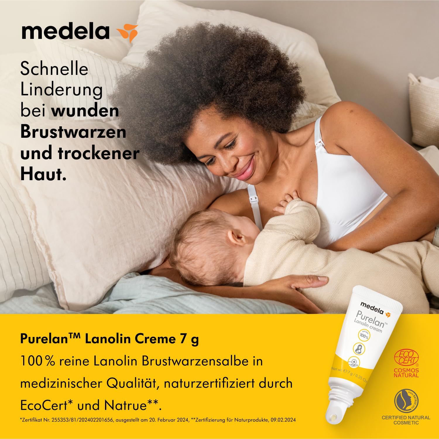 Medela Purelan Lanolin Brustwarzensalbe 37 g – Schnelle Linderung bei beanspruchten Brustwarzen und trockener Haut