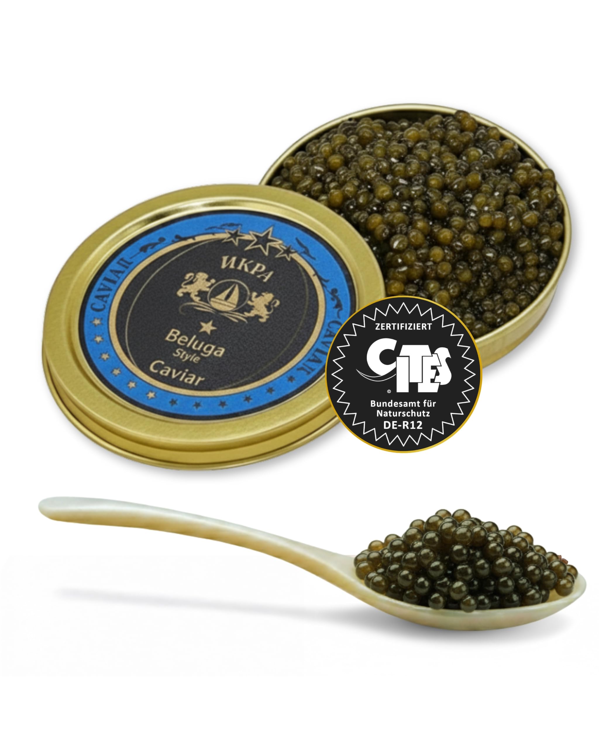 SEPEHR DAD CAVIAR Beluga Premier Kaviar 30 g I großes Korn 2,9-3,1 mm I Beluga Premier Caviar aus nachhaltiger Aquakultur I mild & fein-sahnig I exklusiver Stör Kaviar aus Kaluga Hausen Störrogen