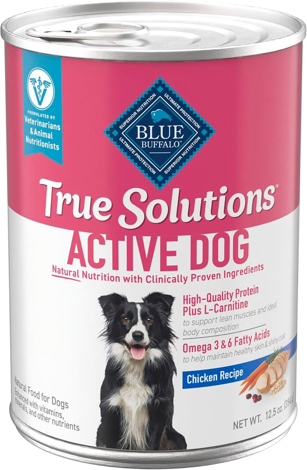 Blue Buffalo True Solutions Active Dog Wet Dog Food for Active Adult Dogs, Made with Natural Ingredients, Chicken, 12.5-oz. Cans (12 Count)