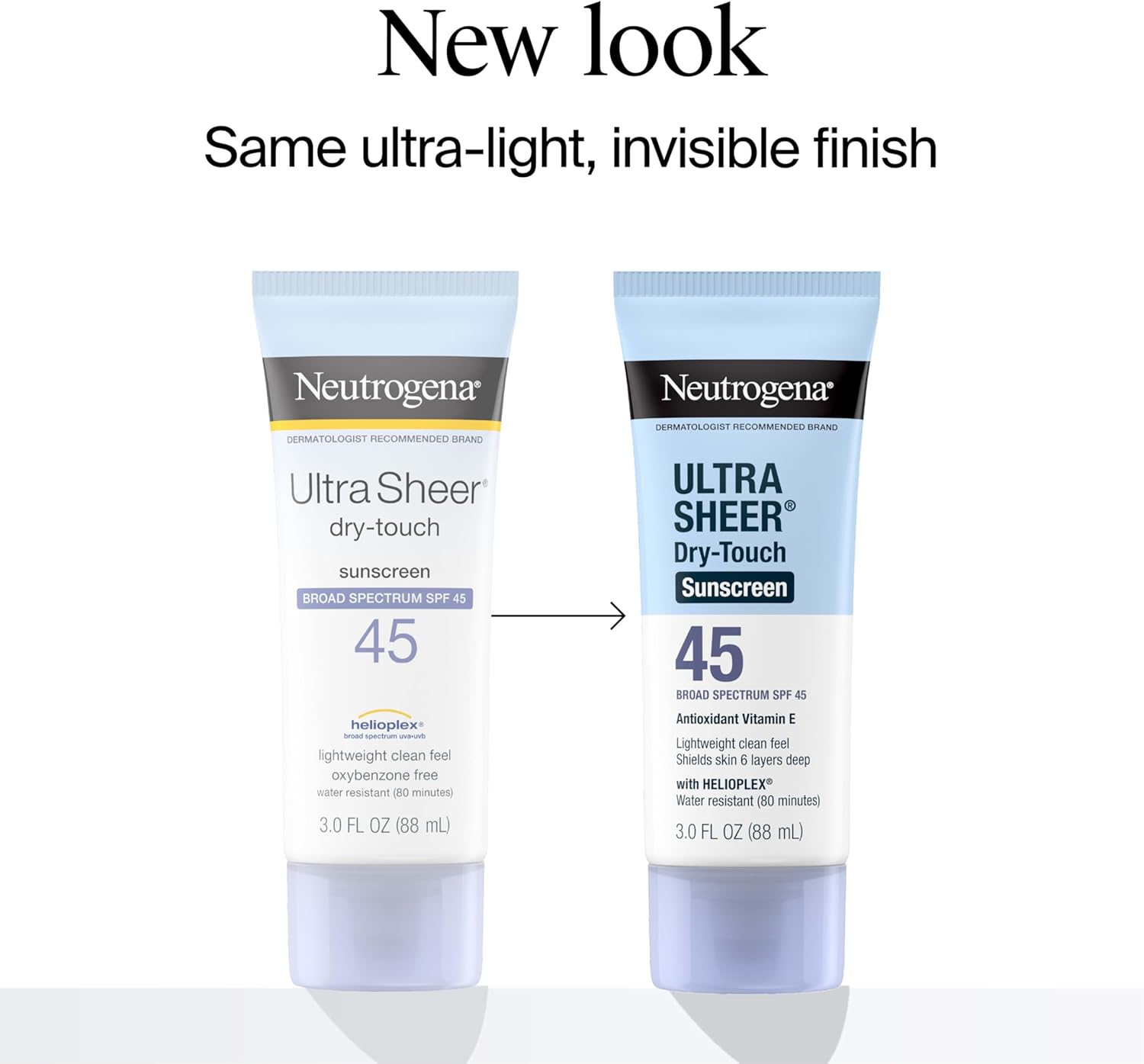 Neutrogena Ultra Sheer Dry-Touch Sunscreen Lotion, Broad Spectrum SPF 55 UVA/UVB Protection, Oxybenzone-Free, Light, Water Resistant, Non-Comedogenic & Non-Greasy, Travel Size, 3 fl. oz