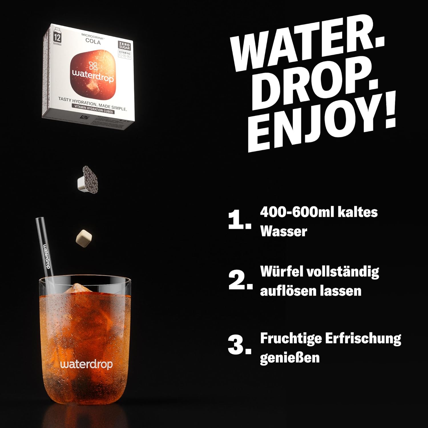waterdrop® Original Cola - letzte Chance – 36 Drops Würfel ohne Kalorien - Klassische Rezeptur, Geschmack für Wasser, zuckerfrei - Zero Cola Getränkepulver - Softdrink Alternative - kalorienfrei