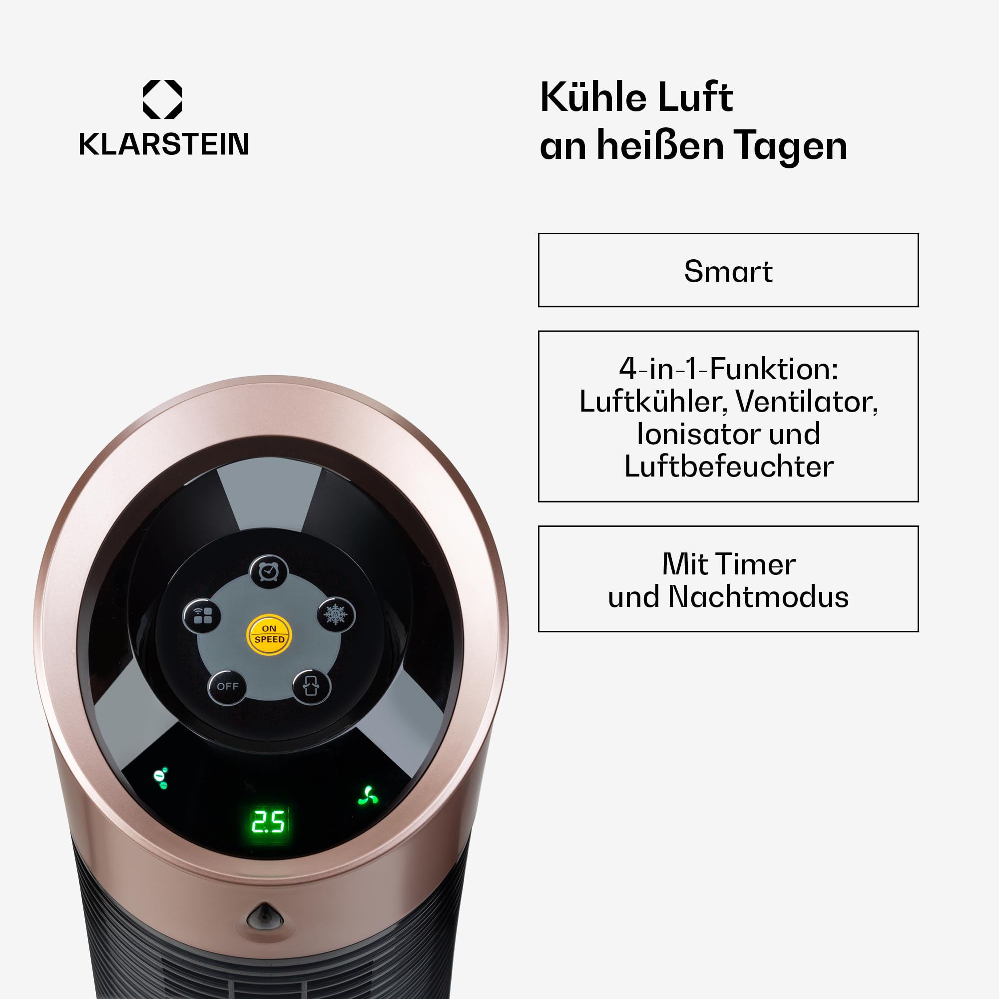 Klarstein Luftkühler mit Wasserkühlung, 5-in-1 Verdunstungskühler, Luftbefeuchter, Ventilator, Luftreiniger & Nachtmodus, Mobile Klimageräte Luftkühler 6L, 45 Watt Air Cooler, 180 m³/h Luftstrom