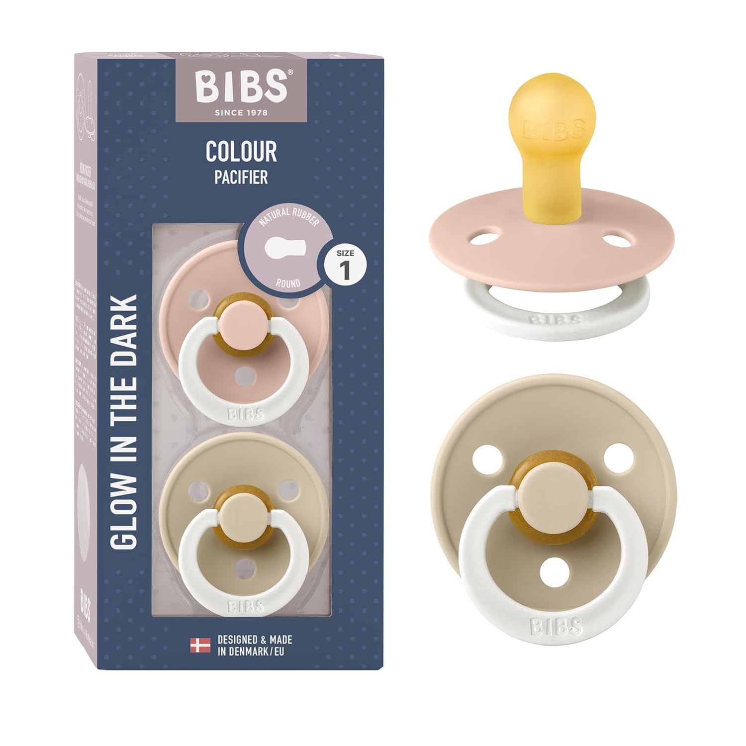 BIBS Colour Schnuller 2er-Pack, BPA-frei, Kirschform Nippel. Naturkautschuk/Latex, Hergestellt in Dänemark. Größe 1 | 0+ Monate | 2-Pack, Ivory/Sage