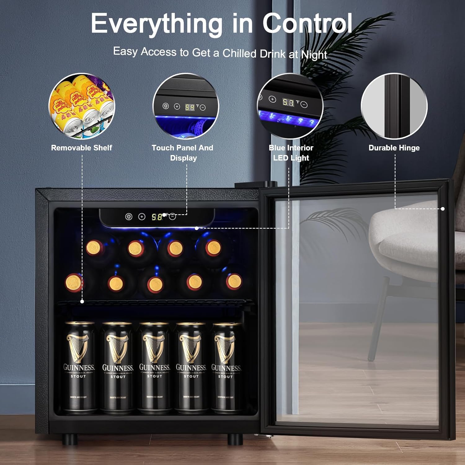 Antarctic Star Wine Cooler, Beverage Refrigerator, 16 Bottle Freestanding Quiet Wine Cellar Front Glass Door for Home and Bar, Digital Temp Control, 1.71 Cu.Ft.