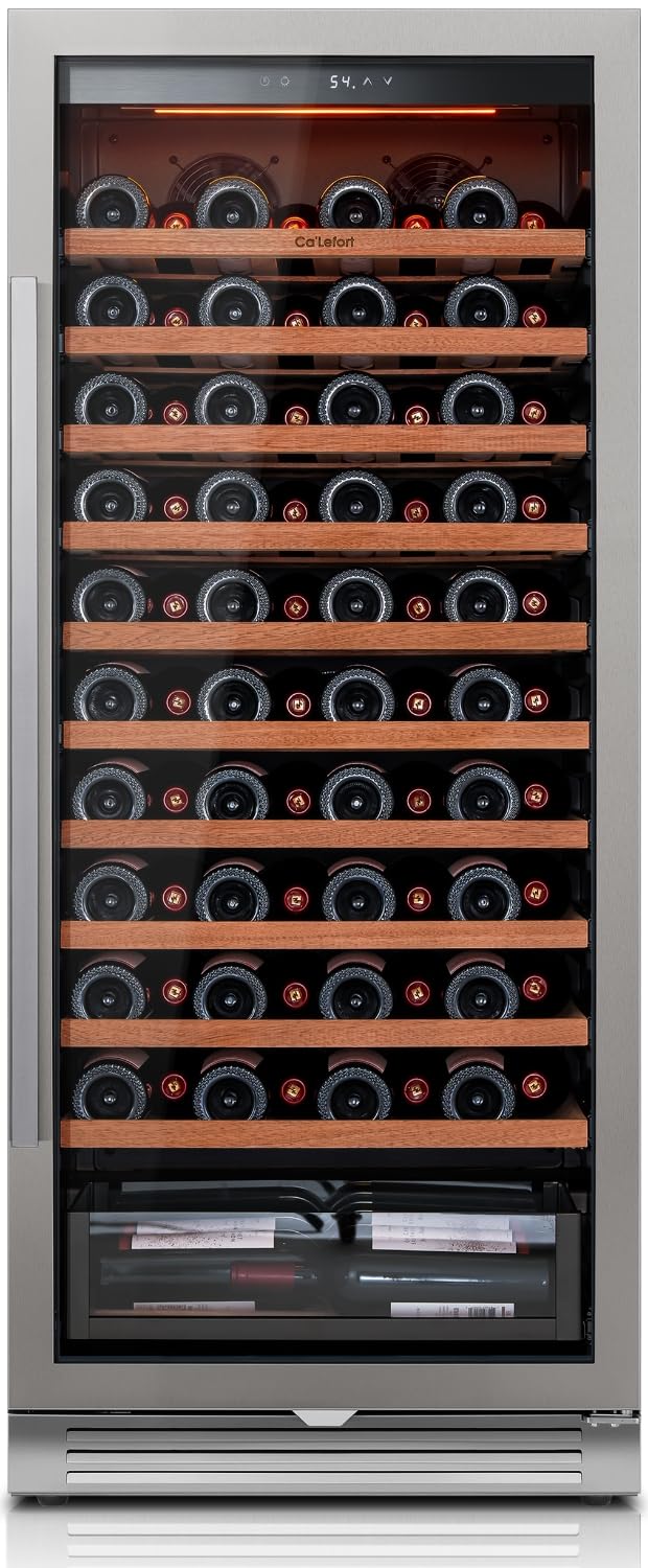 Ca'Lefort 15 Inch Wine Fridge, 33 Bottle Wine Cooler Refrigerator, 40-65°F Wine Refrigerator Glass Door, 3 LED Wine Fridge, Built-in or Freestanding Fridge for Home/Bar/Kitchen (3.0 cu.ft)