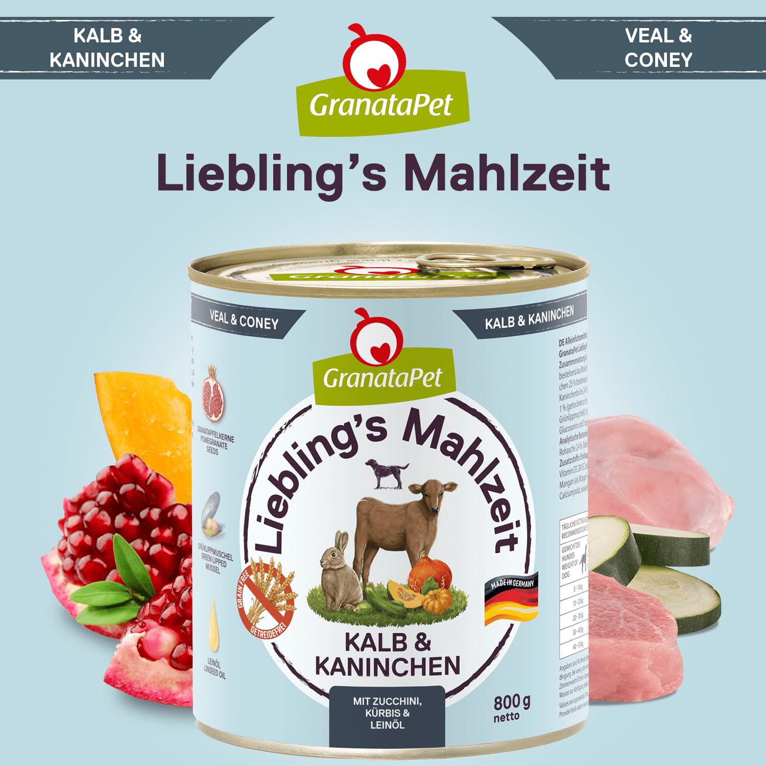 GranataPet Liebling's Mahlzeit Multipack 2, Nassfutter für Hunde im Probierpaket, Alleinfuttermittel ohne Getreide, Hundefutter mit hohem Fleischanteil & hochwertigen Ölen, 6 x 800 g