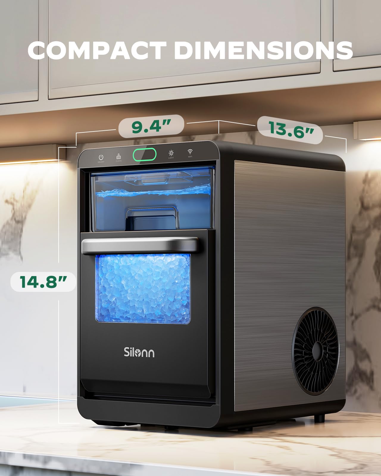 Silonn Ice Maker Countertop, Portable Ice Machine with Carry Handle, Self-Cleaning Ice Makers with Basket and Scoop, 9 Cubes in 6 Mins, 26 lbs per Day, Ideal for Home, Kitchen, Camping, RV