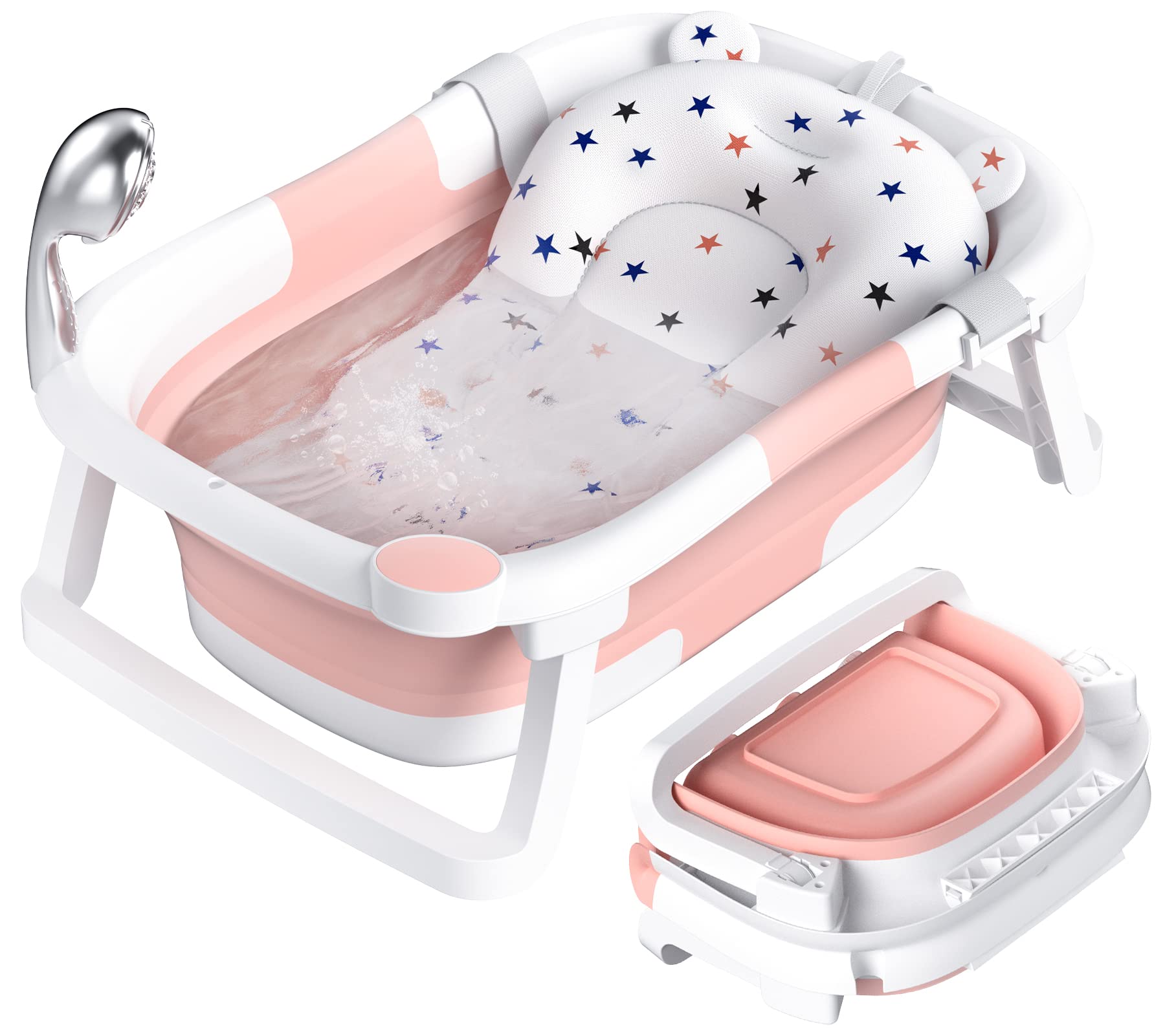 Baby Badewanne Faltbare, Baby Bathtub Babywanne Faltbar Babybadewanne Tragbare Wanne für Neugeborene Kleinkinder mit Rutschfester Matte und Abflussloch (Kein Thermometer) (Grau)