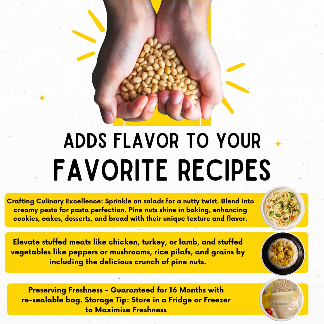 Sunbest Natural Raw Pine Nuts, 2lbs – Unsalted & Unroasted – Shelled Pignoli Nuts For Pesto, Baking, Salads & Cooking – Non-GMO, Vegan, Healthy Snack