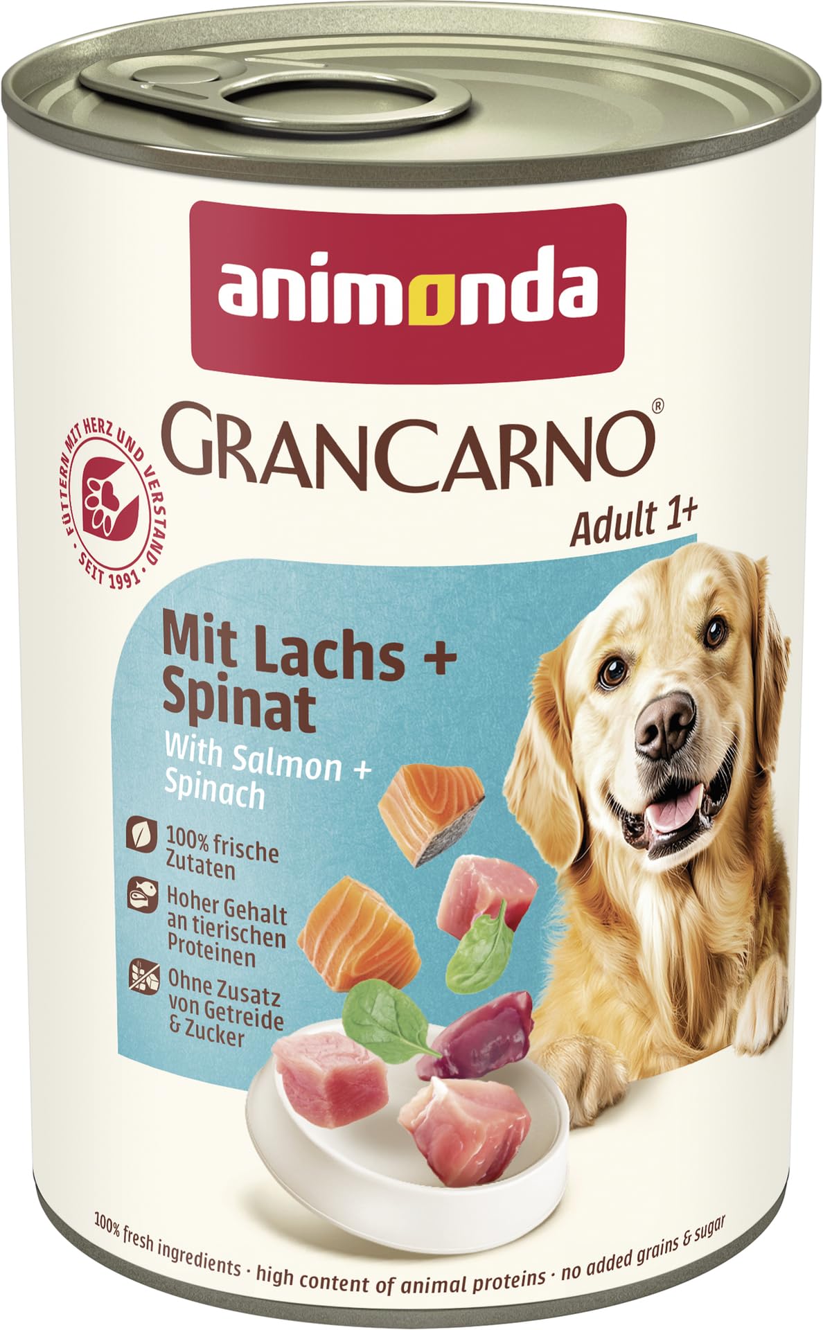animonda GranCarno Hunde Nassfutter mit Rind + Entenherzen (6 x 800 g), getreidefreies Hundenassfutter ohne Zucker, für ausgewachsene Hunde, mit frischen fleischigen Zutaten