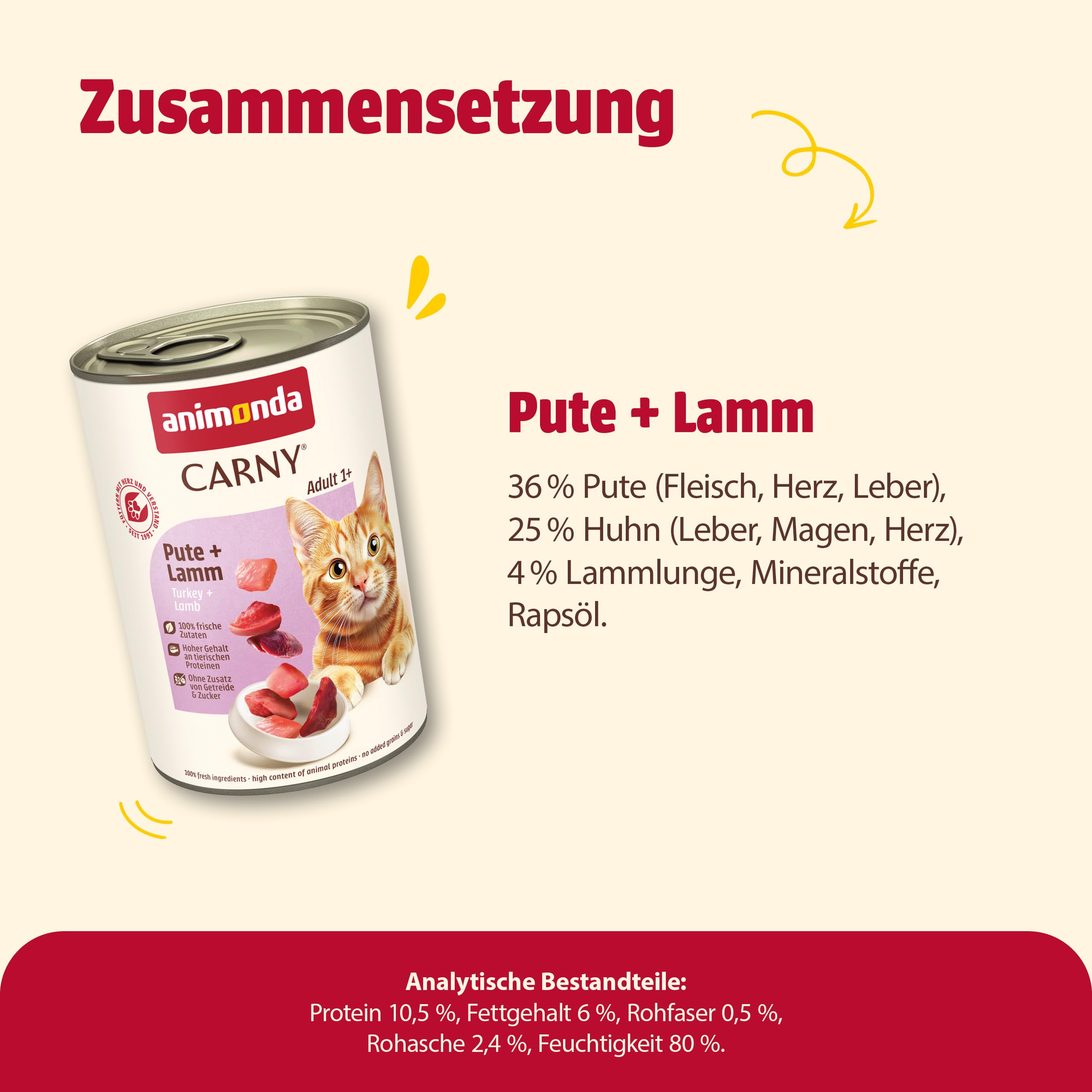 animonda Carny Adult Huhn + Lachs (6 x 400 g), Katzennassfutter für ausgewachsene Katzen, Nassfutter mit 100 % frischen, fleischlichen Zutaten, Katzenfutter ohne Getreide und Zucker