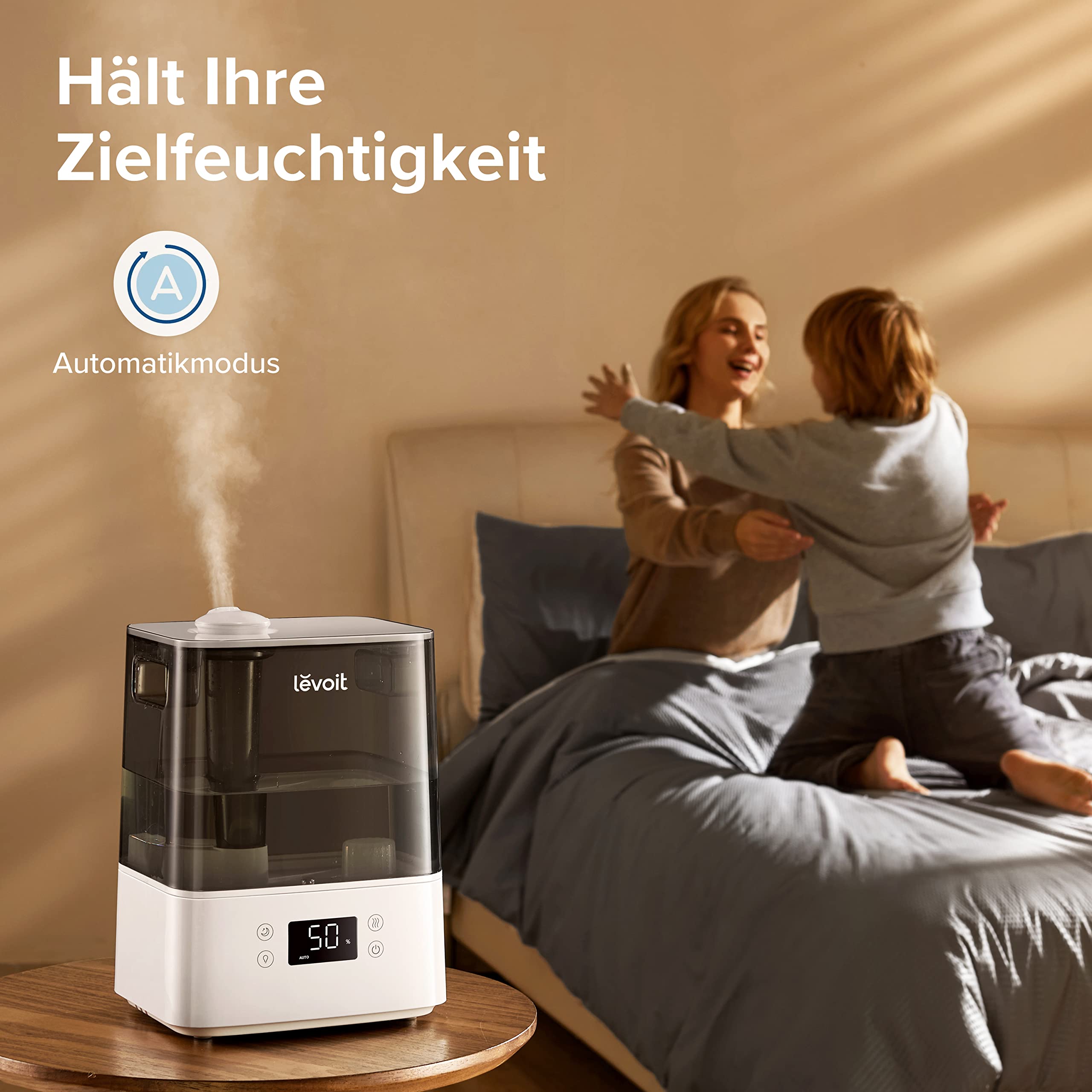Levoit Luftbefeuchter Schlafzimmer, 23dB leise Humidifier, Top-Fill für Baby, bis 25H, Raumbefeuchter mit 360 grad Drehdüse für Kinderzimmer, Pflanzen, Auto Shut-off, 2,5 L, Weiß