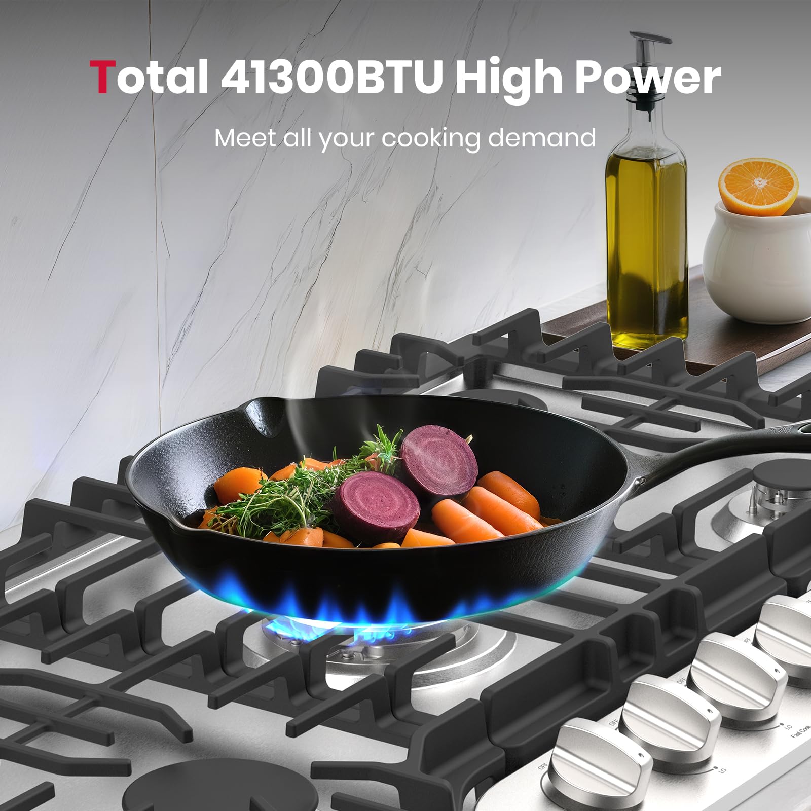 GASLAND 36 Inch Gas Cooktop, PRO GH2365SF 5 Italy Sealed Burner Propane Stovetop, NG/LPG Convertible Gas Cooktops, Plug-in with Thermocouple Protection, CSA Certified, Stainless Steel