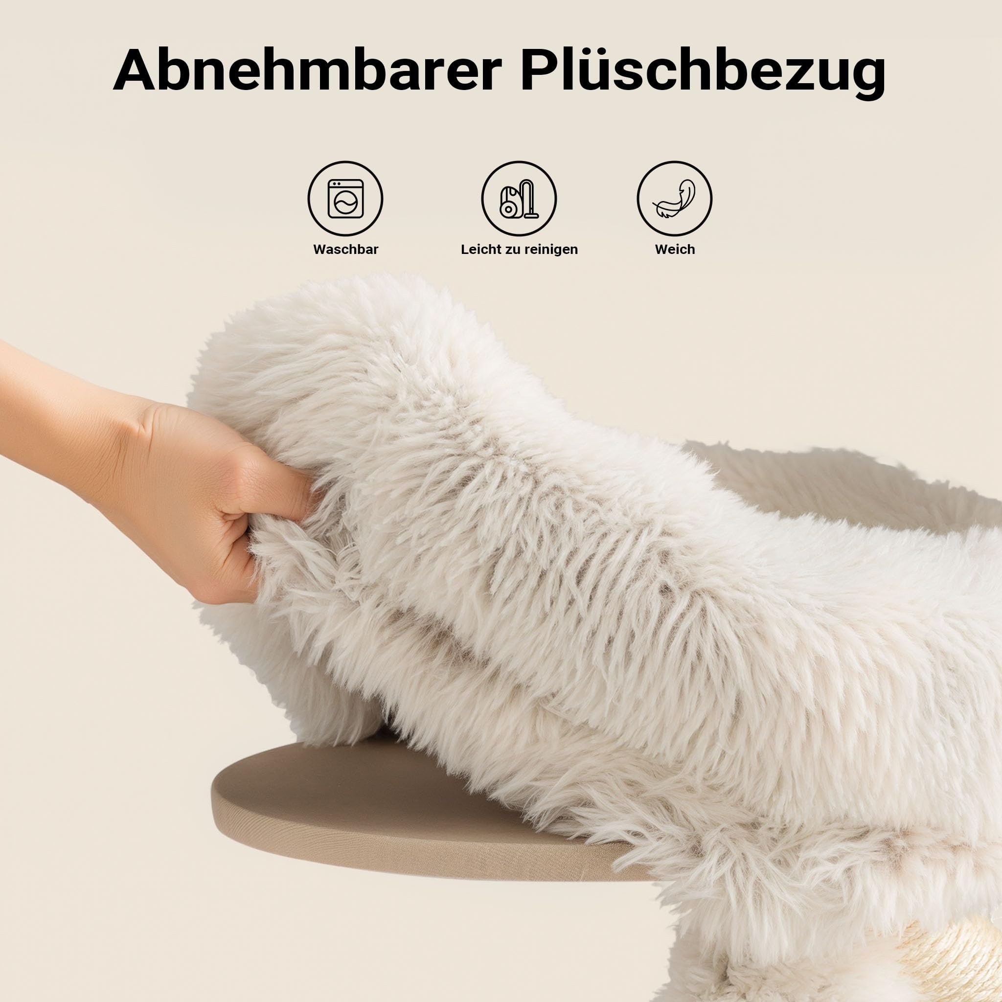 Fudajo Designer Kratzbaum mit Hängeliege, Katzenkratzbaum 59 x 59 x 169 cm, Katzenbaum bis max. 15 kg mit Sisal und Plüsch, Katzenmöbel mit 3 Etagen