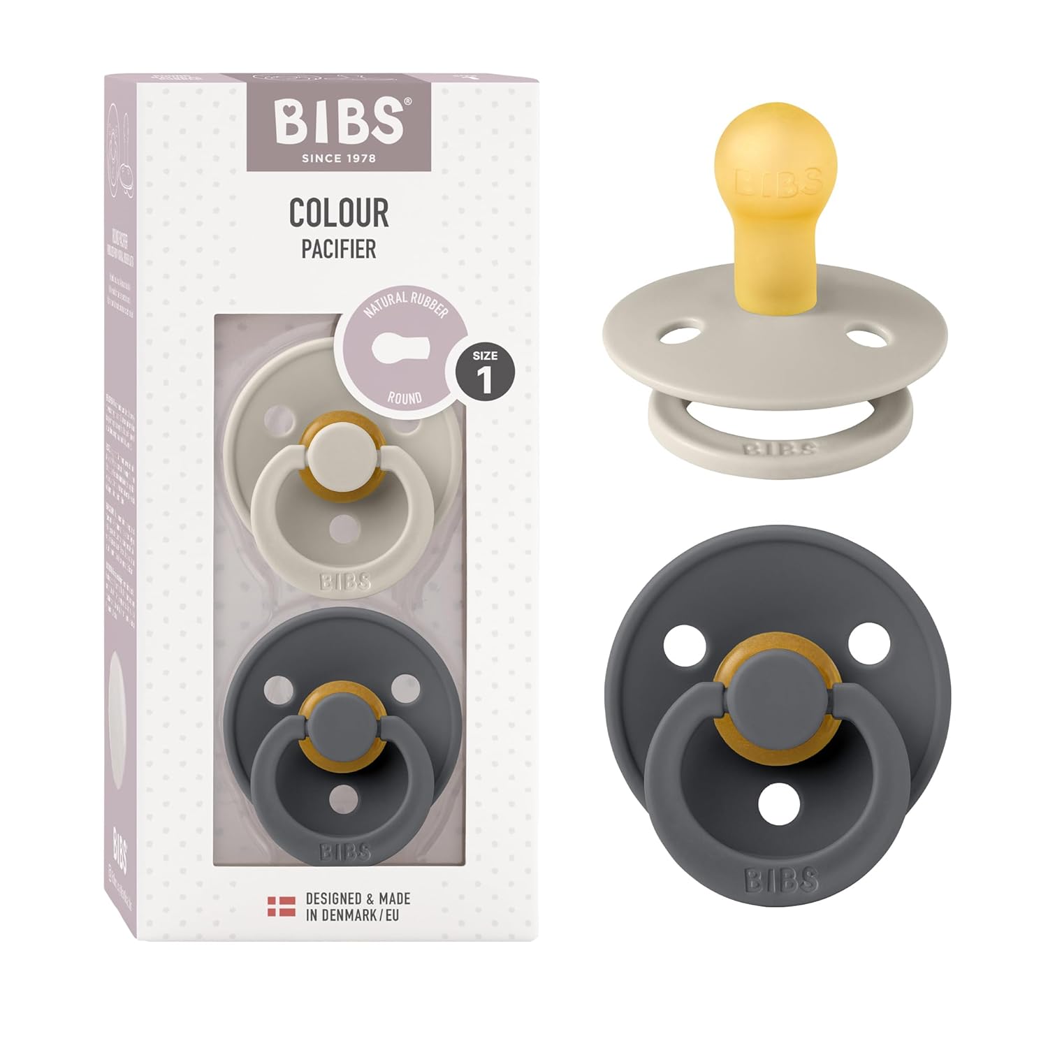 BIBS Colour Schnuller 2er-Pack, BPA-frei, Kirschform Nippel. Naturkautschuk/Latex, Hergestellt in Dänemark. Größe 1 | 0+ Monate | 2-Pack, Ivory/Sage