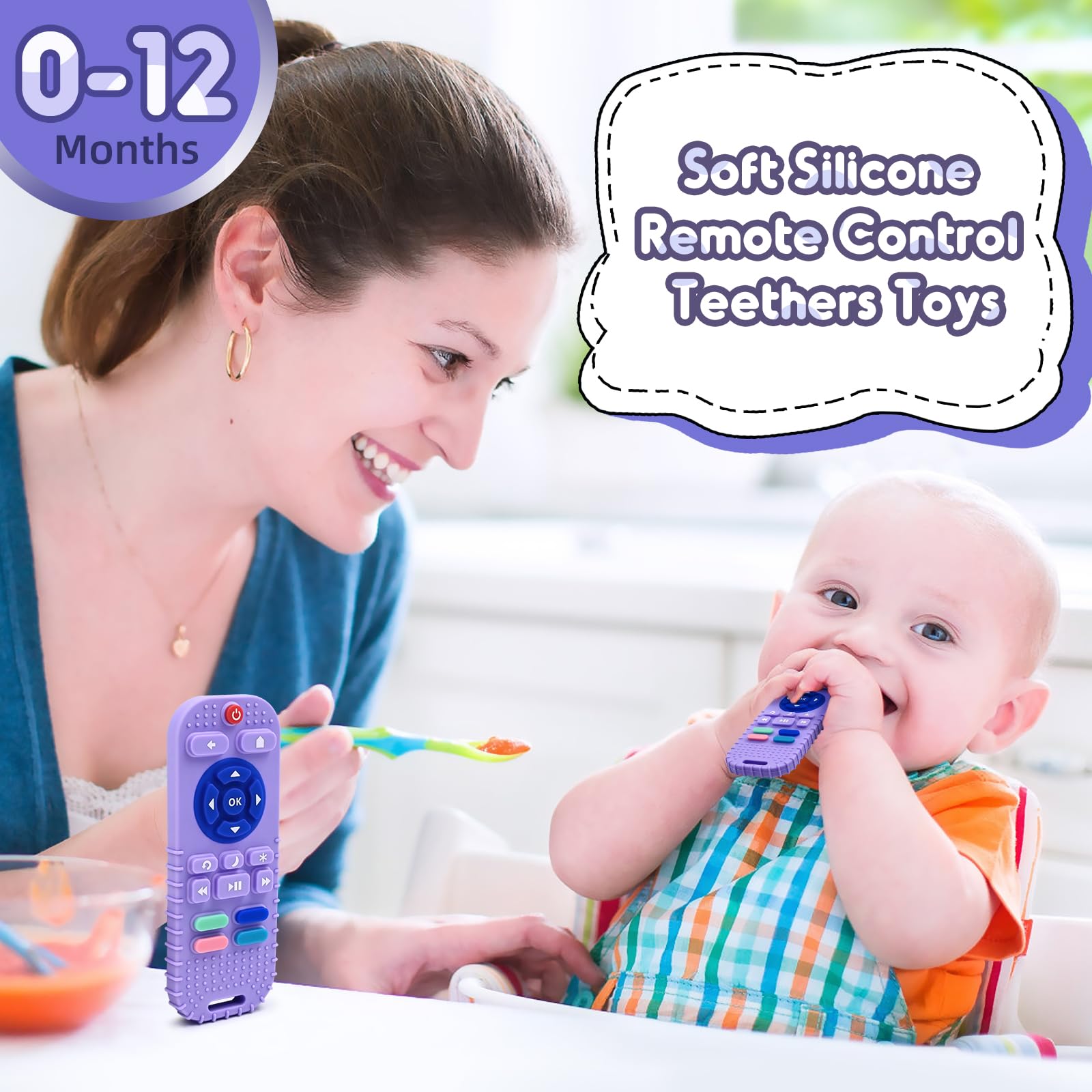 Zahnen Beißringe Spielzeug für Babys 3-6-12 Monate Geschenke, Fernbedienung Baby Zahnungshilfe für 7 8 9 Monate Kleinkind Autismus, Lebensmittelqualität Silikon Badespielzeug, Schwarz