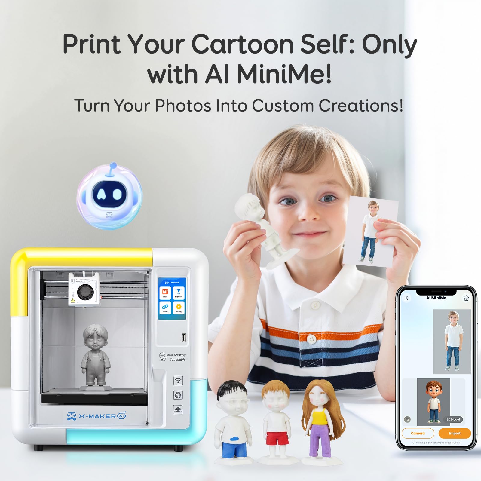 AOSEED 3D Printer for Kids & Beginners, AI-Powered Toy Maker with Leveling-Free Design, 400mm/s Speed, 17+ Design Modules, 8 PLA Filaments, Enclosed Mini 3D Printer for Home & School, X-Maker AI+