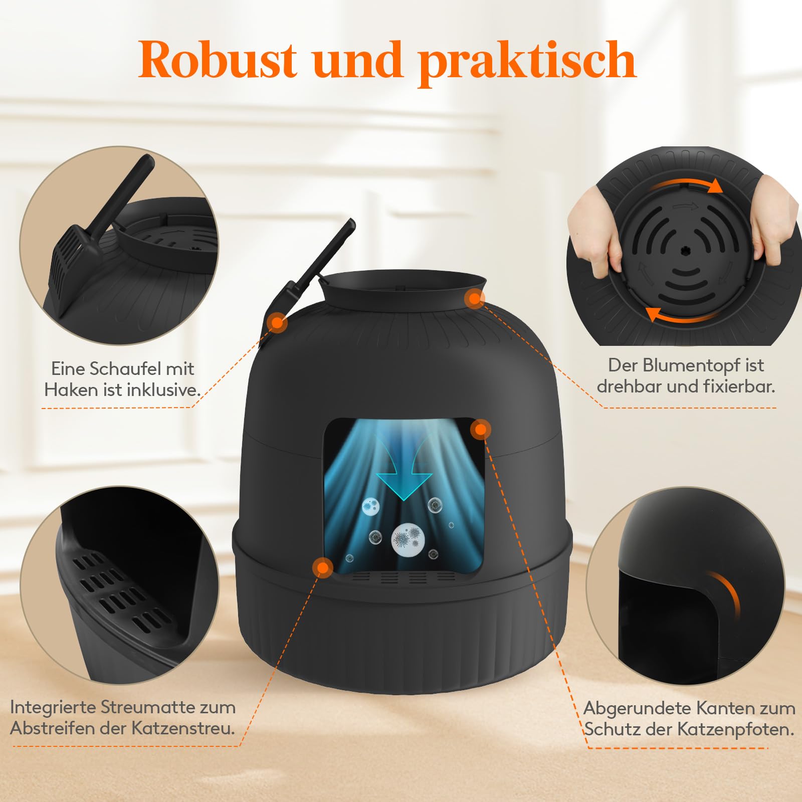 Lifewit Katzenklo Blumentopf mit Pflanze & Schaufel, Katzenklo Versteckt, Katzentoilette XXL mit Geruchskontrolle & Kohlefilter, Wohnzimmer, Schlafzimmer, Ecke, Weiß
