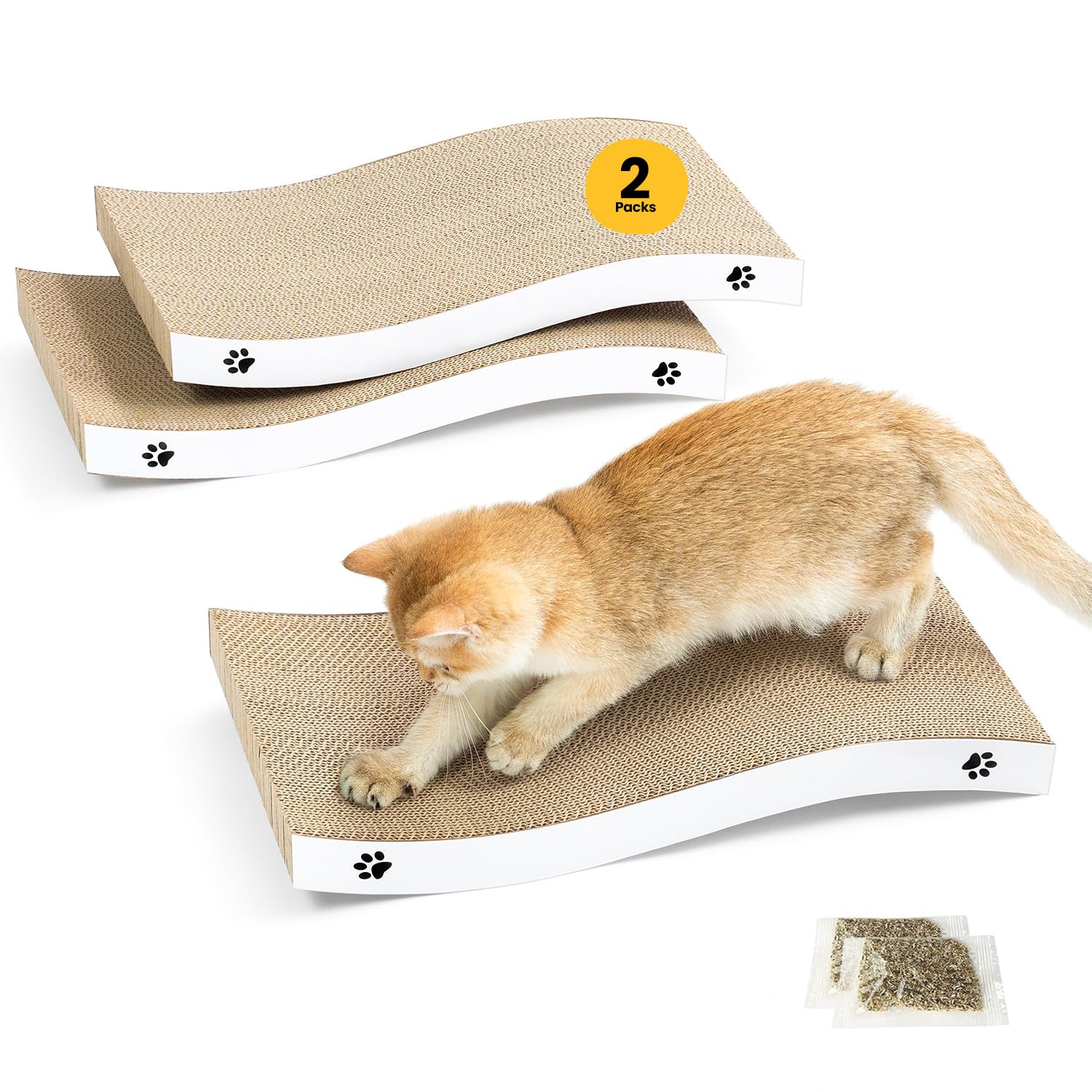 Katzen Kratzbrett aus Pappe – Kratzbretter Katze mit Wellenform, langlebige Kratzmatte als Möbelschutz für Sofa & Ecke, umkehrbare Kratzpappe für Wohnungskatzen (1er-Pack)