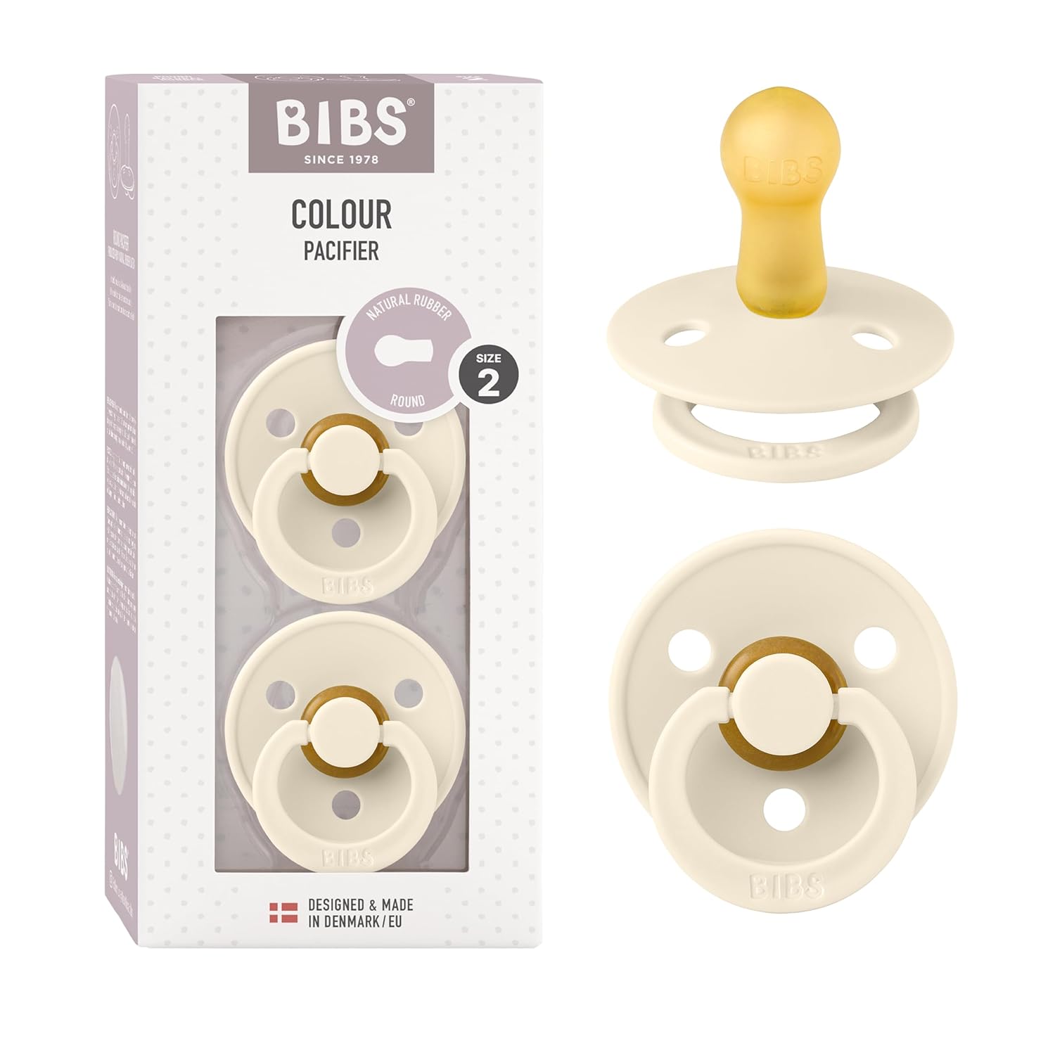 BIBS Colour Schnuller 2er-Pack, BPA-frei, Kirschform Nippel. Naturkautschuk/Latex, Hergestellt in Dänemark. Größe 1 | 0+ Monate | 2-Pack, Ivory/Sage