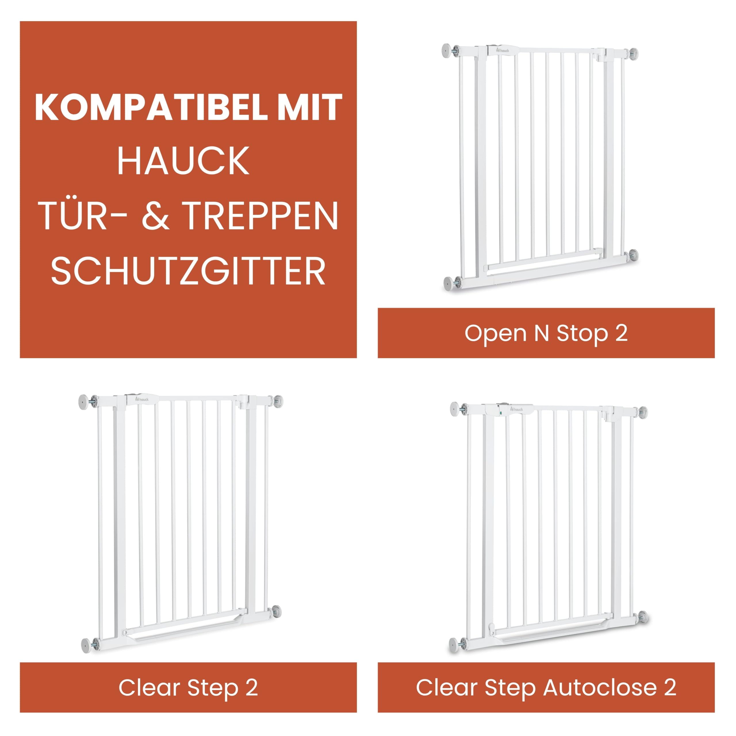 hauck Open N Stop 2 + 21 cm Verlängerung, Weiß - Kinderschutzgitter Hundegitter, Verstellbare Breite 96-101 cm, 77 cm Hoch, Beidseitige Einhand Öffnung, ohne Bohren, für Innen