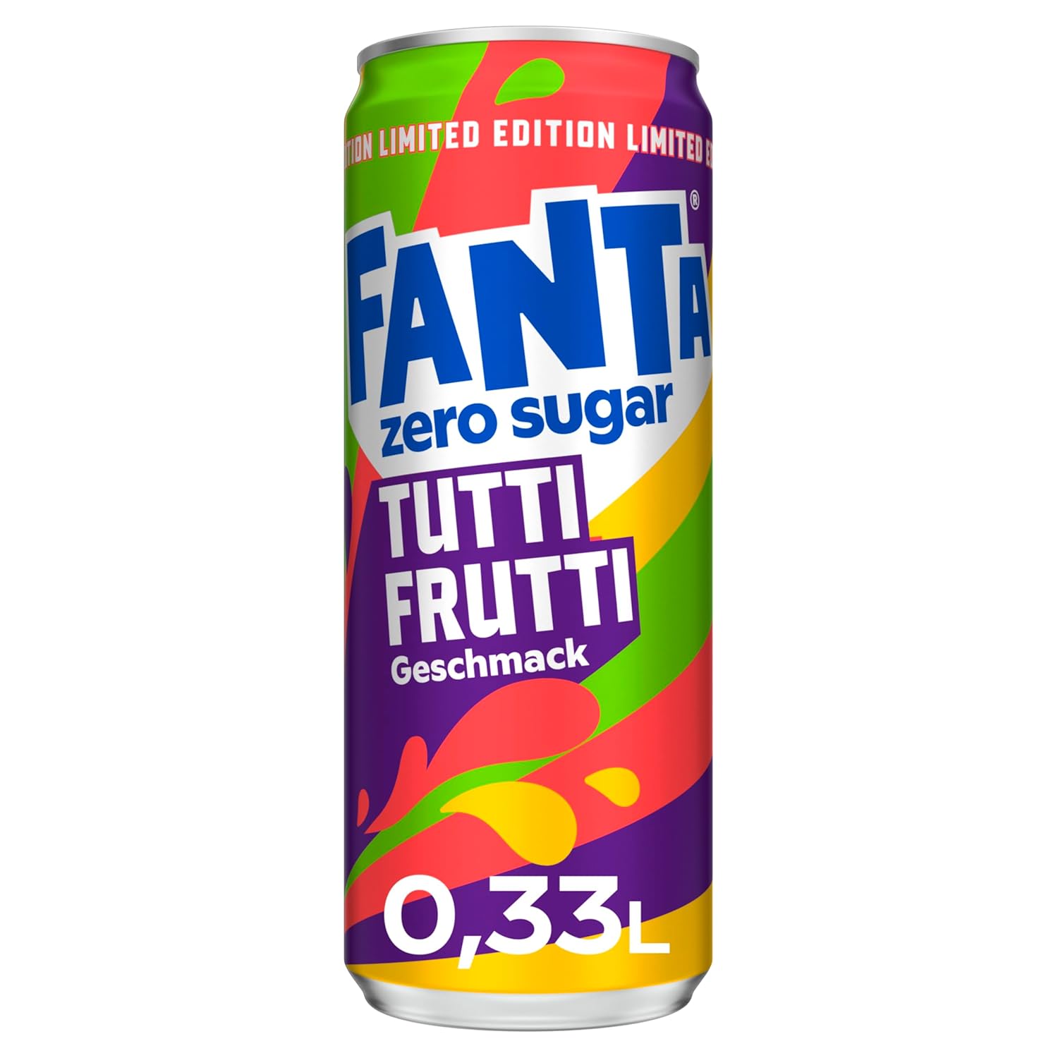 Fanta Tutti Frutti ohne zucker - mit fruchtigem Geschmack einer Mischung tropischer Früchte ohne Kalorien - temporäres, erfrischendes Softgetränk in Einweg Dosen (24 x 330 ml)
