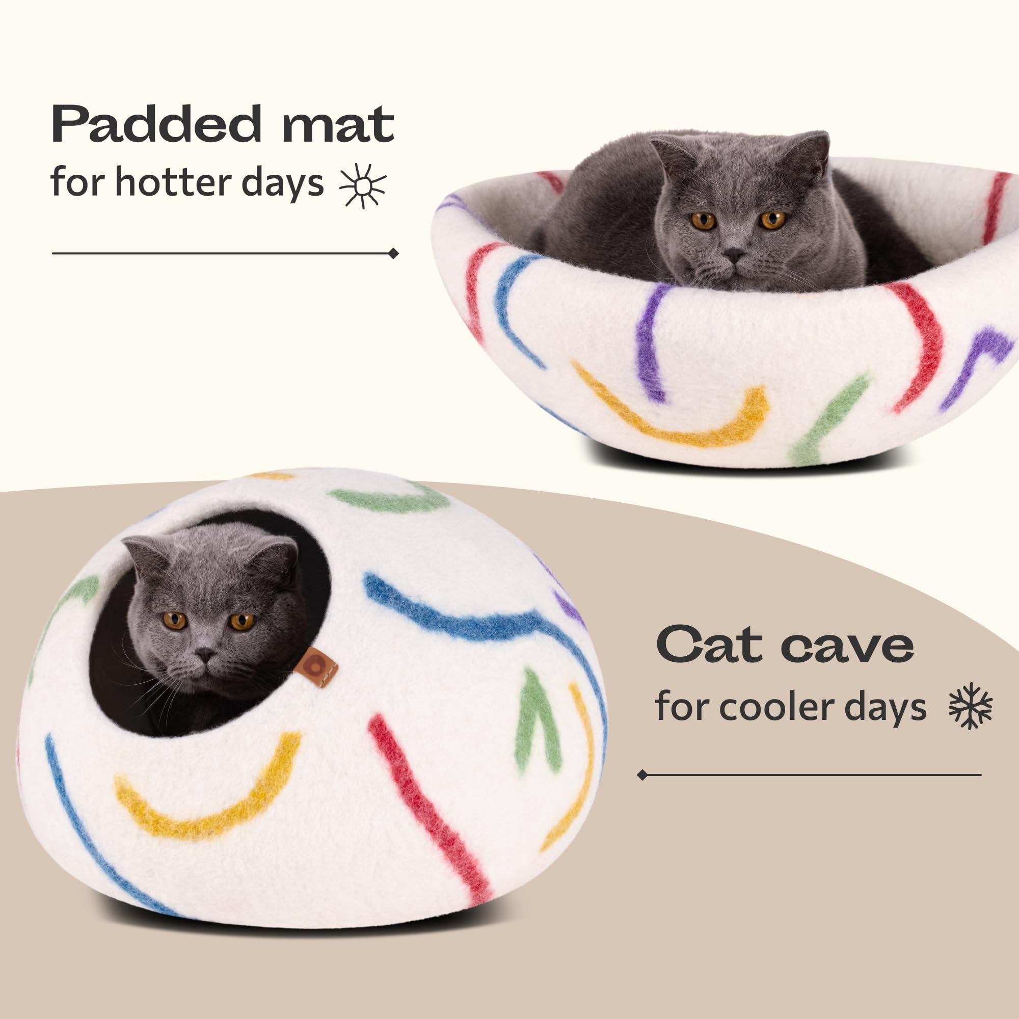 MEOWFIA Katzenbett aus Merinowolle – Handgefilztes, Umweltfreundliches Katzenbett für Katzen & Kätzchen – Weiches Schlafbett, Warm im Winter & Kühl im Sommer, Stilvolles Design