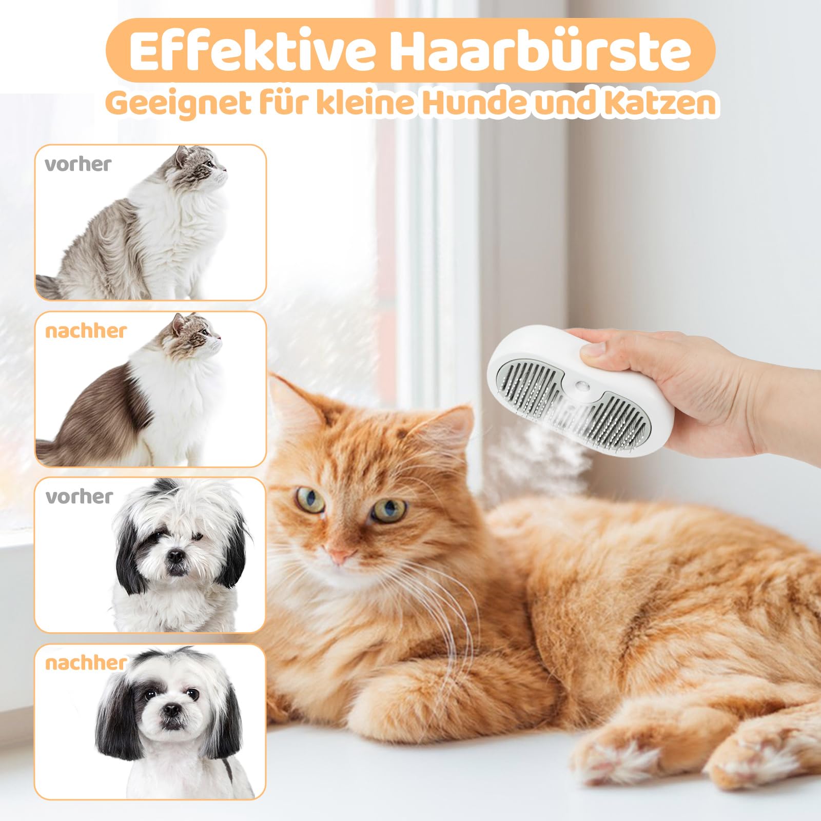 Nepfaivy Katzenbürste mit Dampf für Kurzhaar und Langhaar - Wiederaufladbare Katzen Bürste mit Auslöseknopf, Dampfbürste für Katzen und Hunde zum Entfernen von Losen Haaren und Schmutz