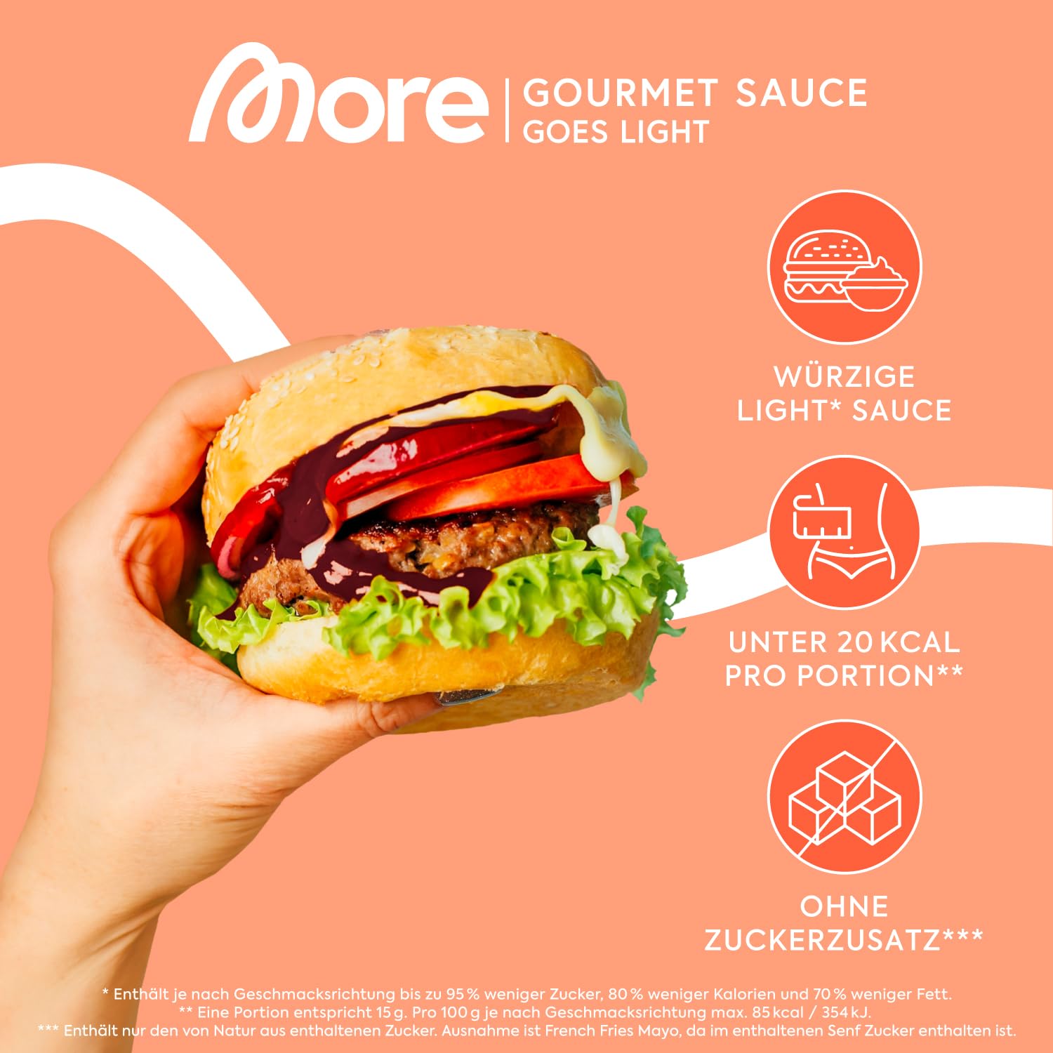 MORE NUTRITION Light Gourmet Sauce, 285ml - BBQ, kalorienreduzierte Sauce, ohne Zuckerzusatz und unnötigem Fett