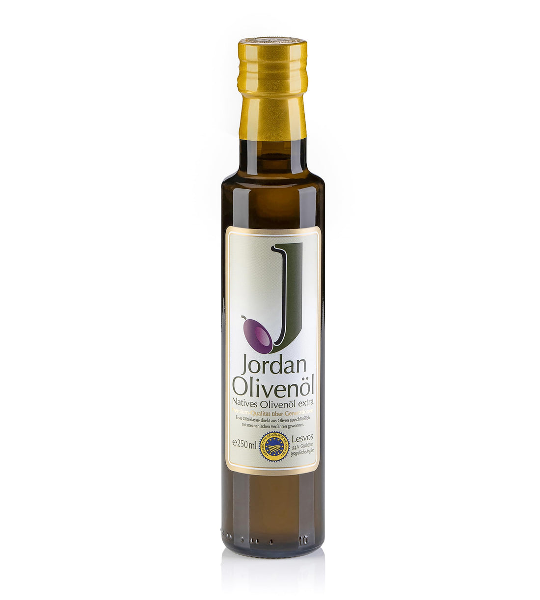 Jordan Olivenöl – Natives Olivenöl Extra - Flasche - 750 Milliliter - Öl kaltgepresst - griechische Oliven von Lesbos aus Jordans Olivenhainen - Ölflasche mit integriertem Ausgiesser & Tropfschutz